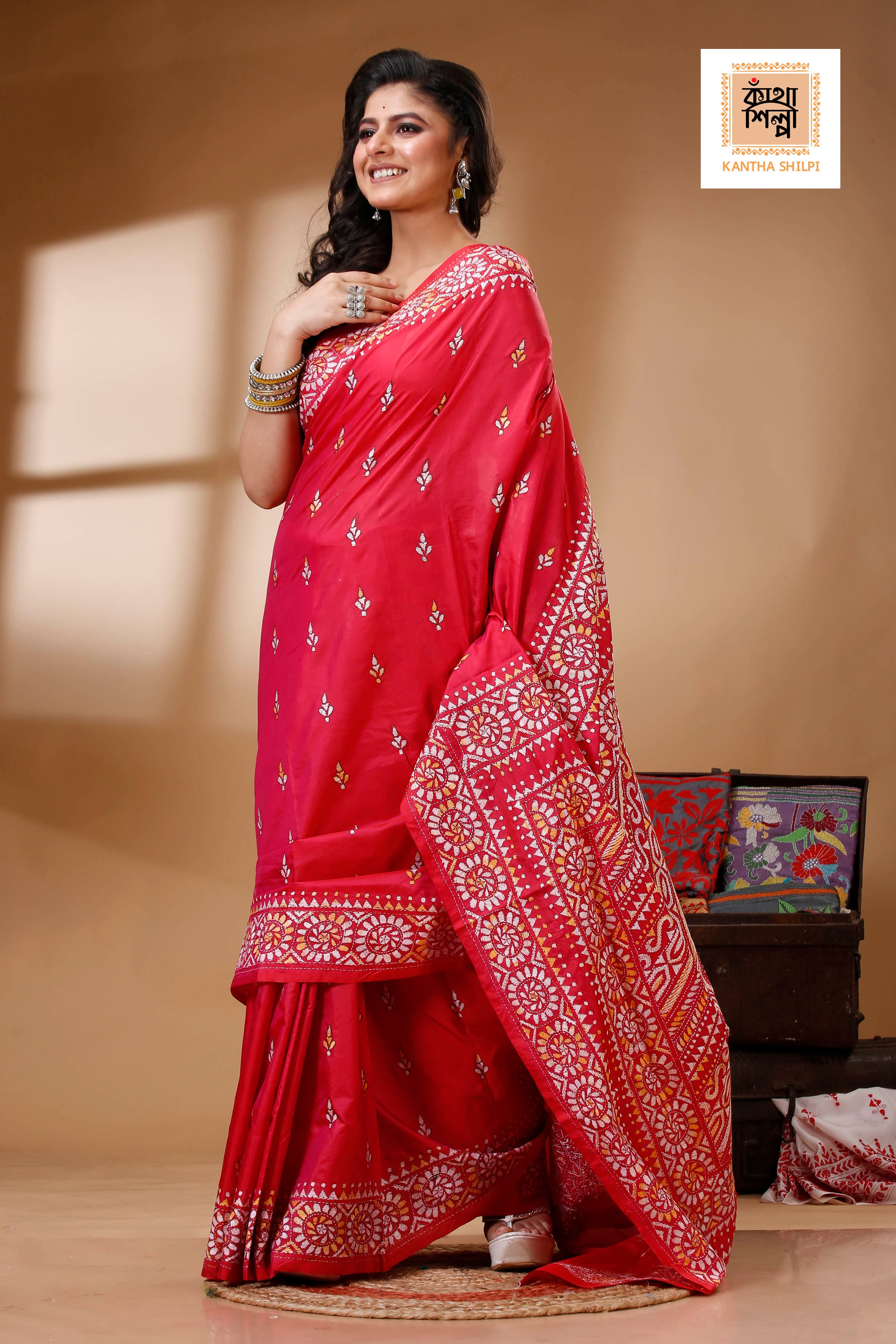 Bangalore Silk Kantha Stitch Saree SN202523091