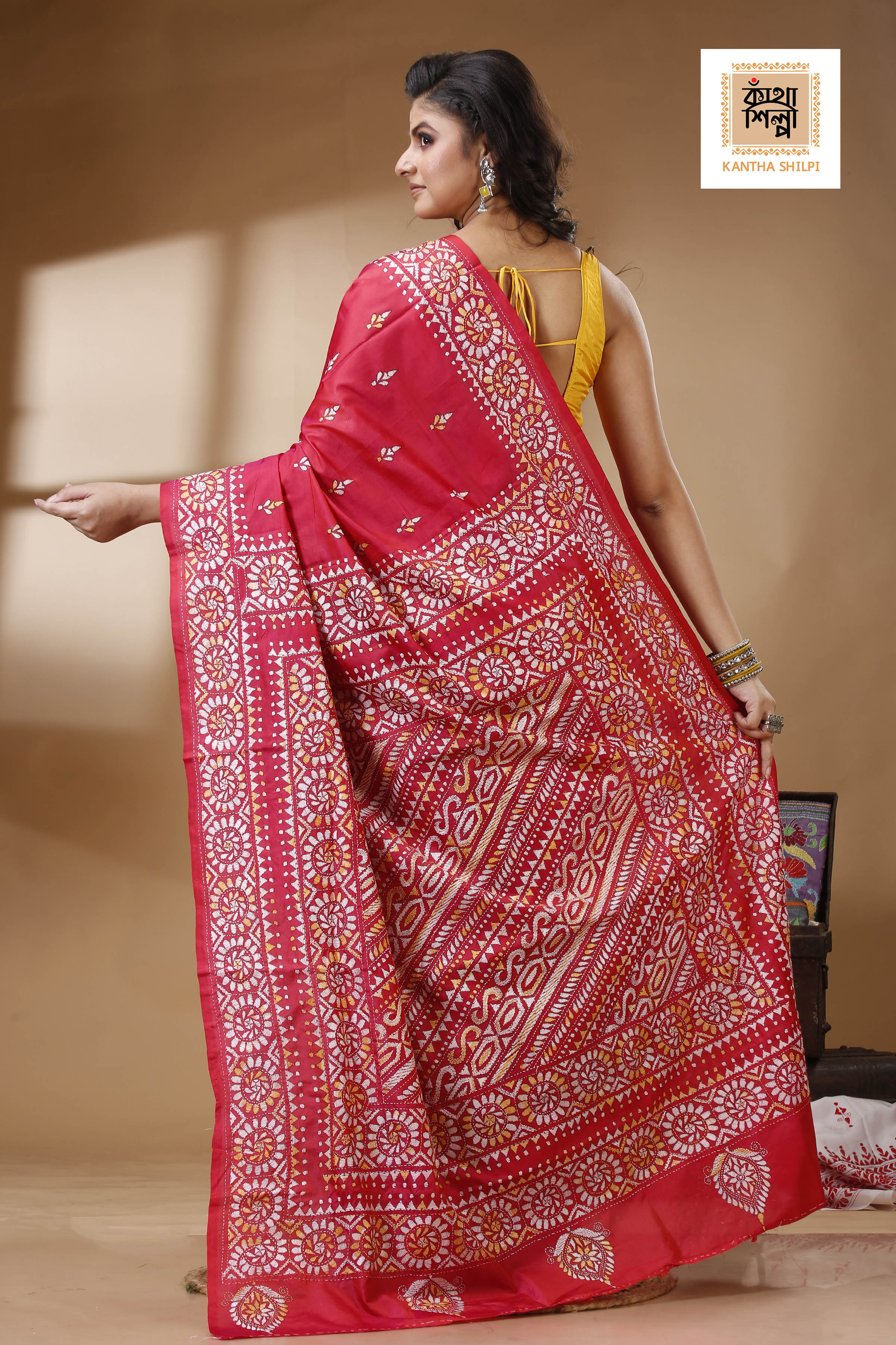 Bangalore Silk Kantha Stitch Saree SN202523091