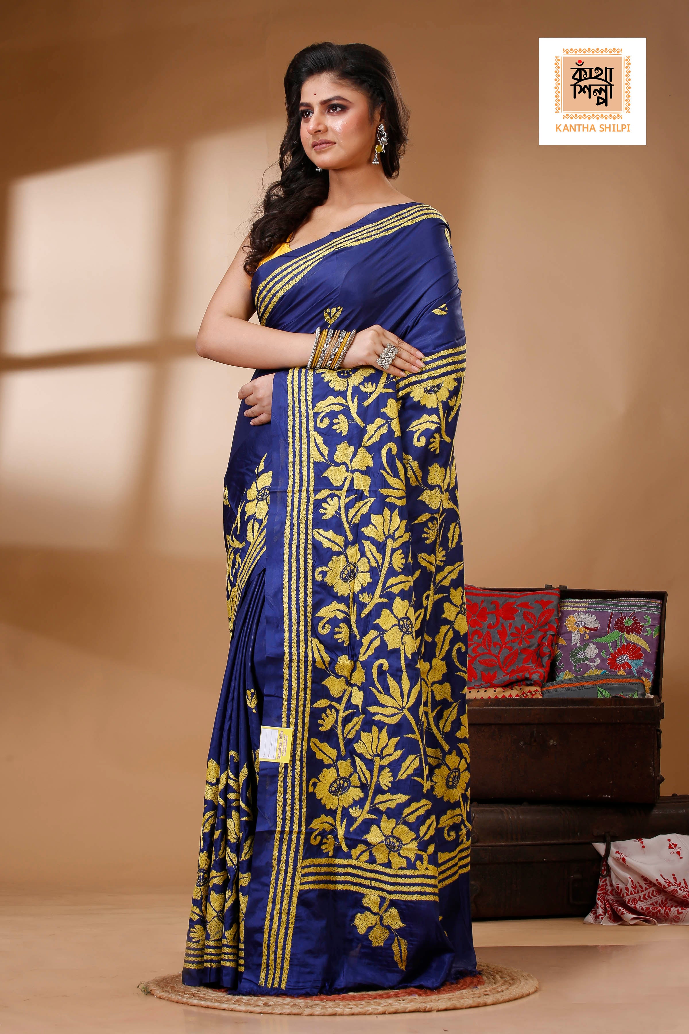 Bangalore Silk Kantha Stitch Saree SN202523110