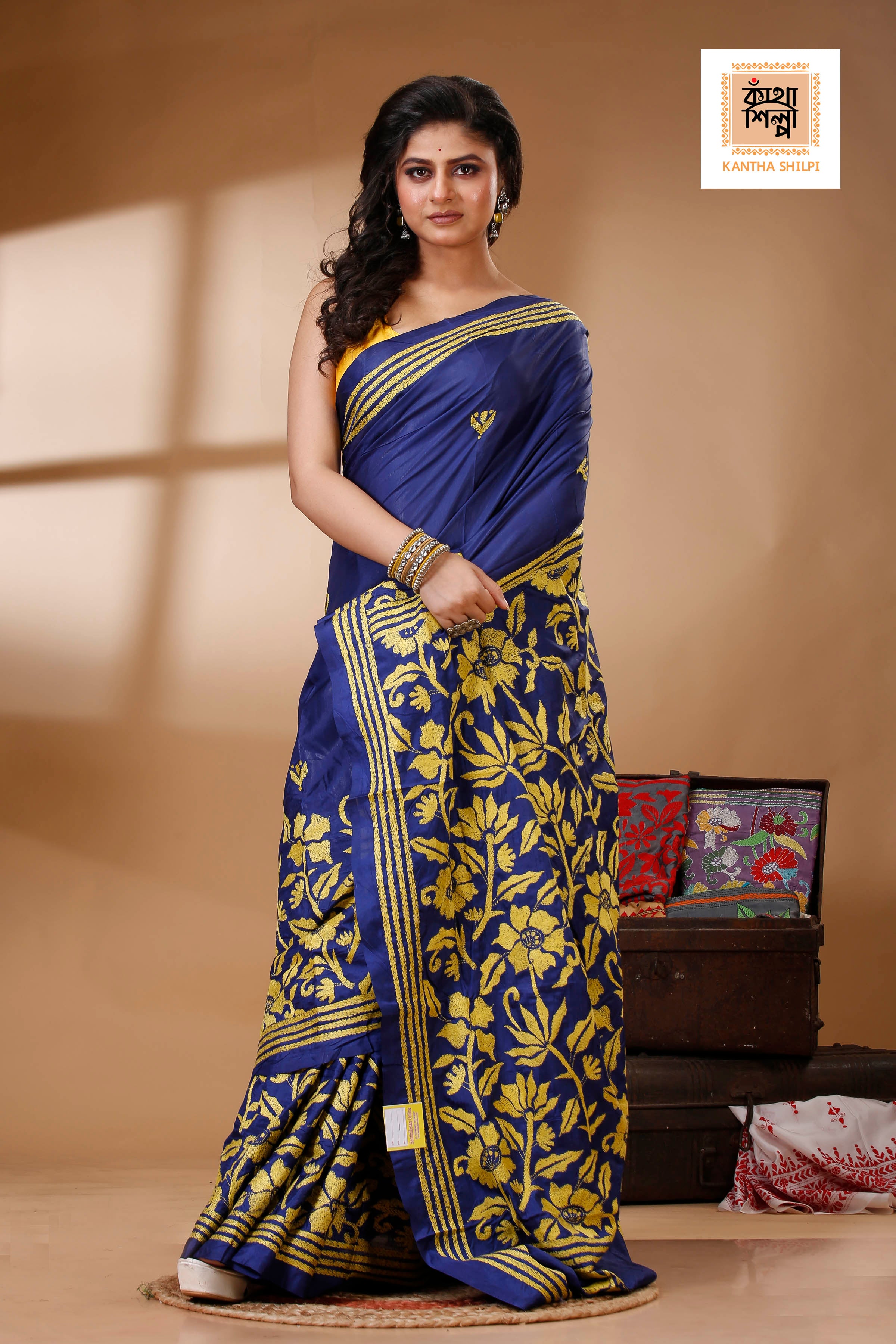 Bangalore Silk Kantha Stitch Saree SN202523110