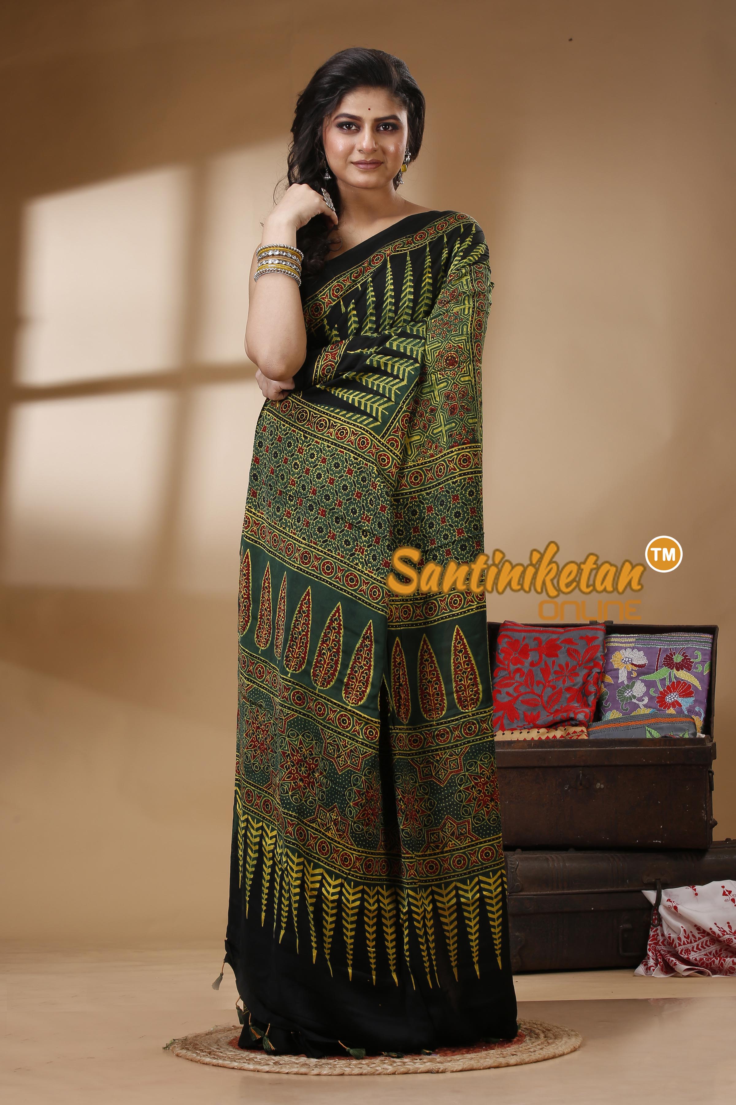 Ajrakh Hand Block On Modal Silk SN202523129