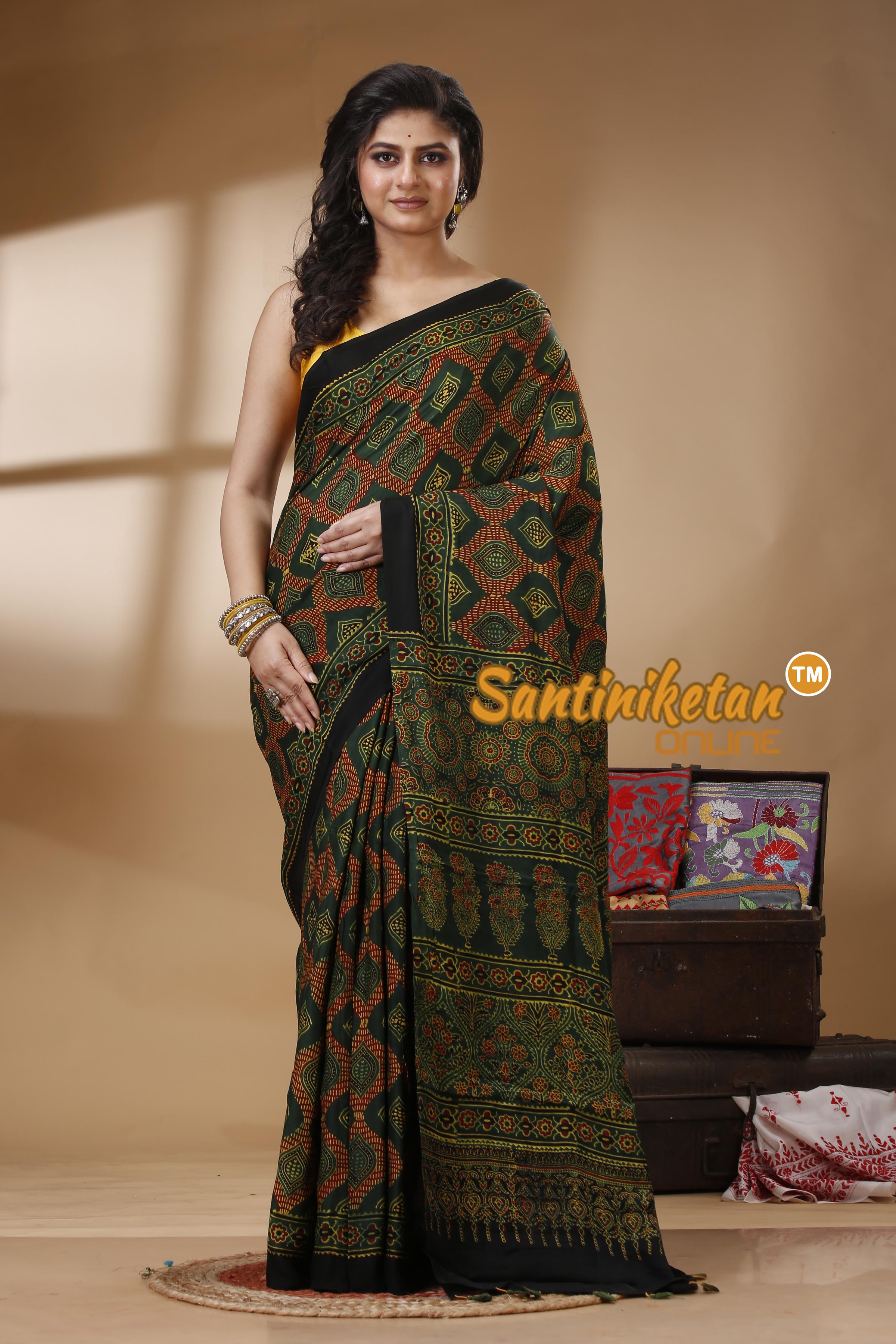 Ajrakh Hand Block On Modal Silk SN202523153