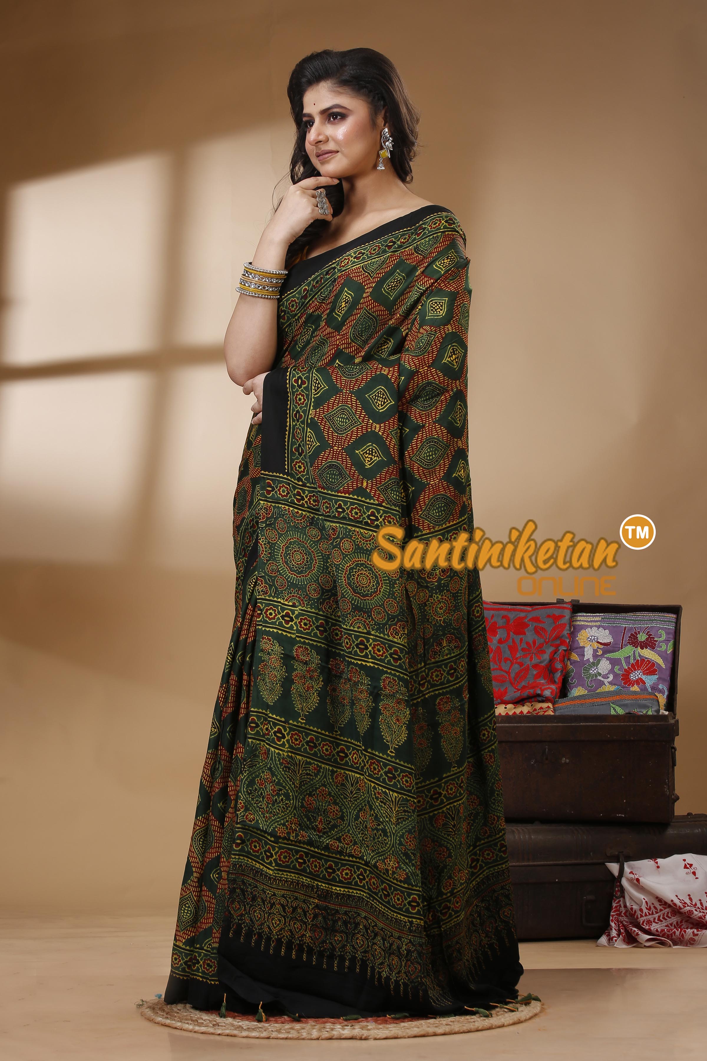 Ajrakh Hand Block On Modal Silk SN202523153