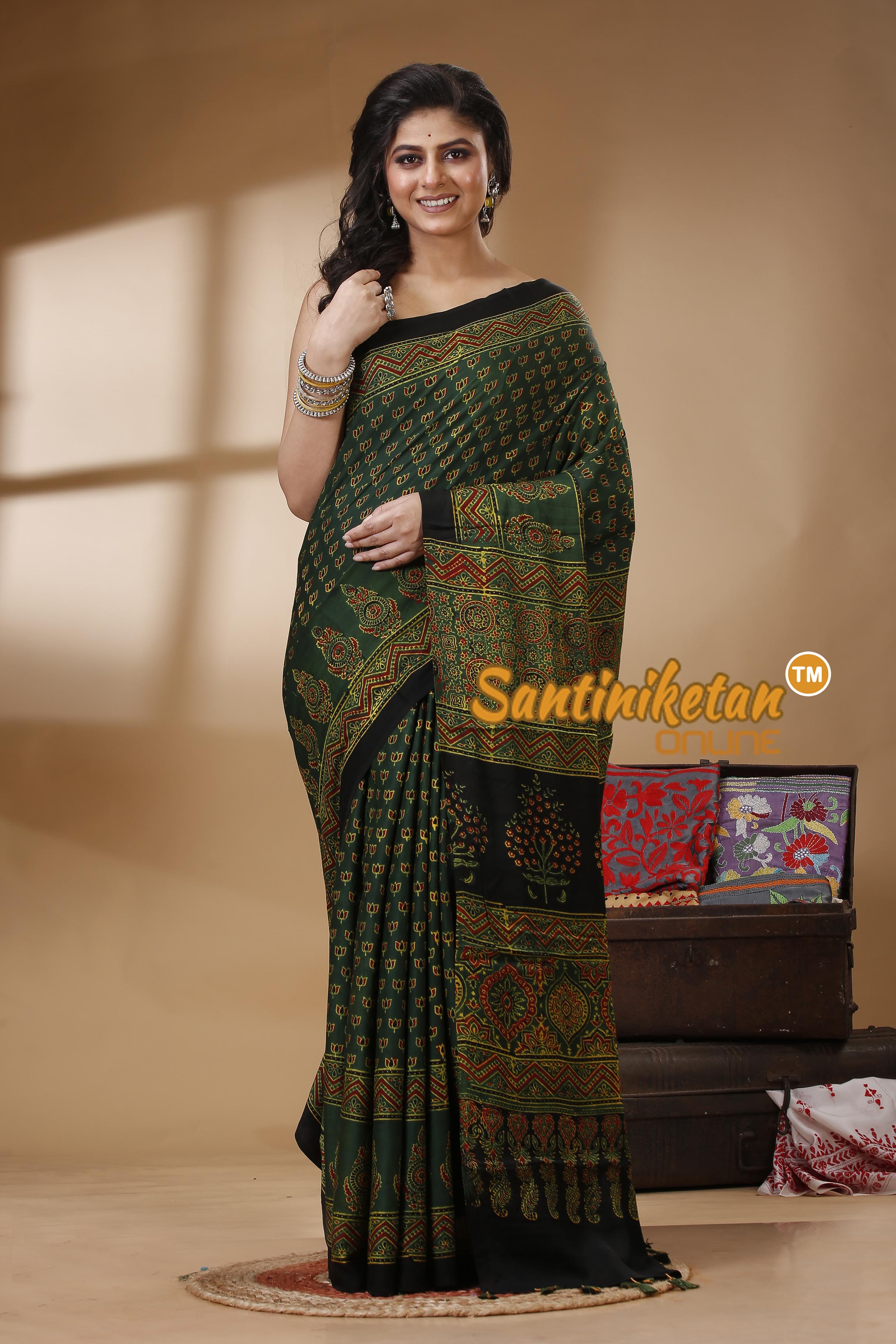 Ajrakh Hand Block On Modal Silk SN202523159