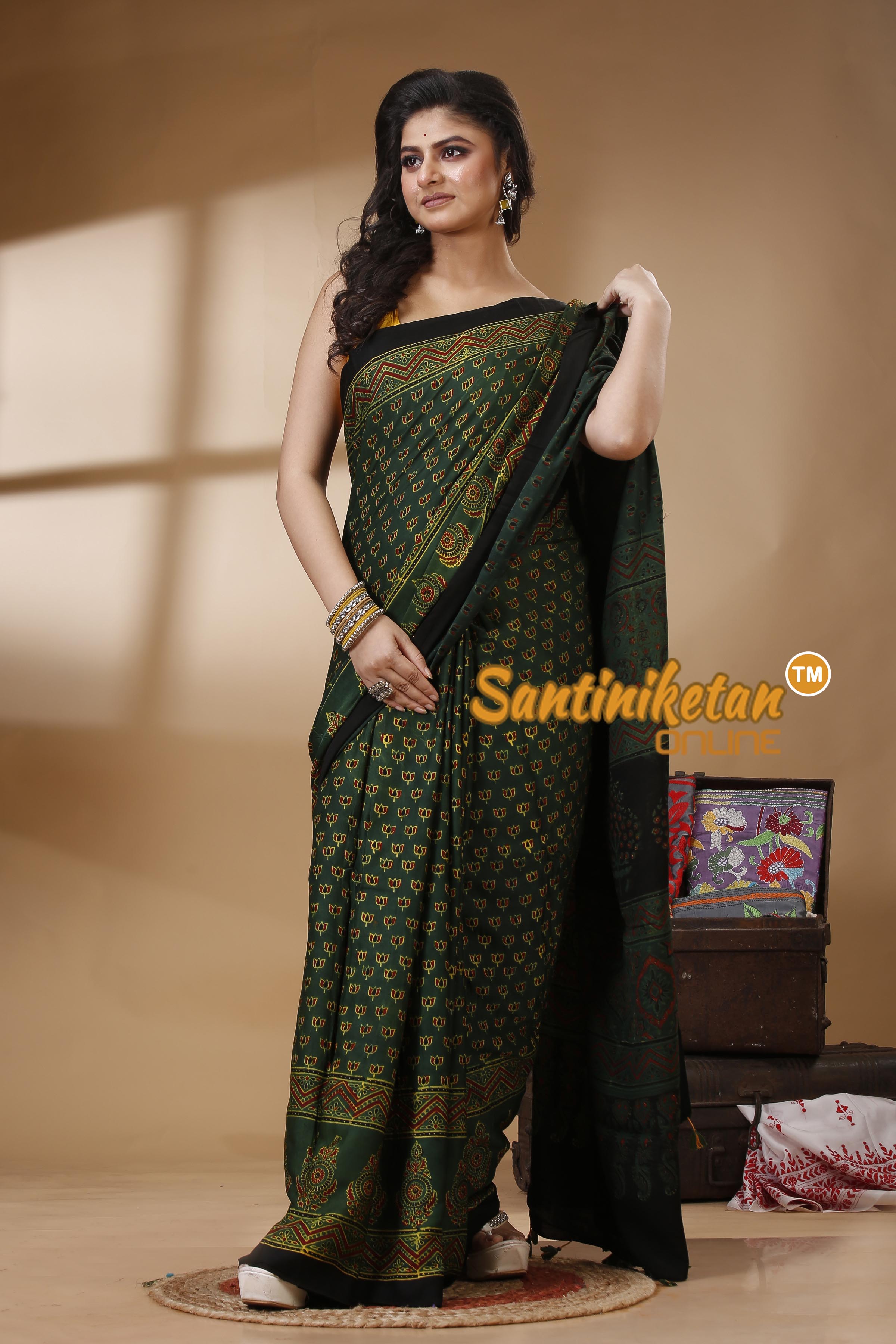 Ajrakh Hand Block On Modal Silk SN202523159