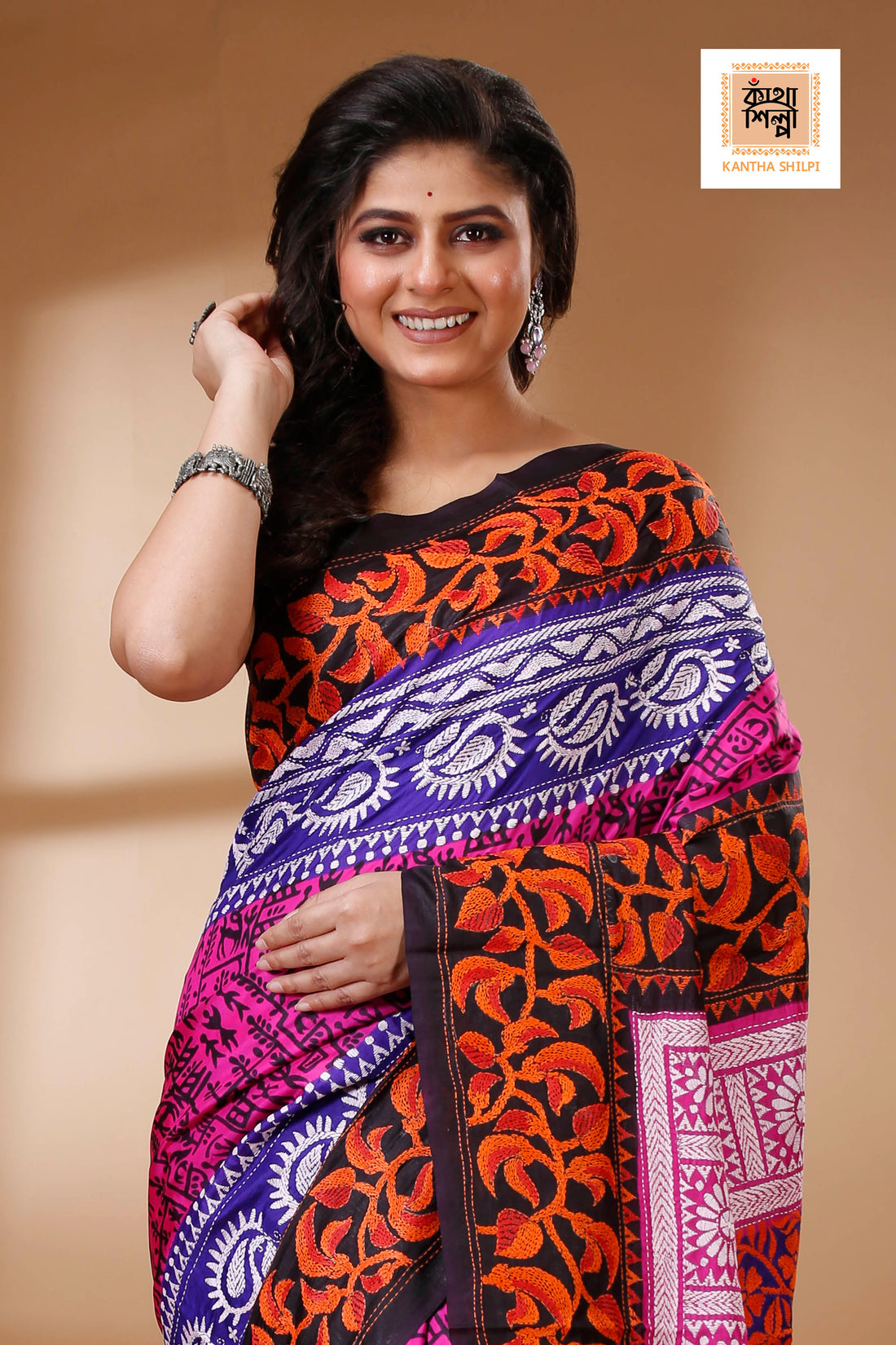 Pure Bangalore Silk Kantha Stitch Saree SN202523207