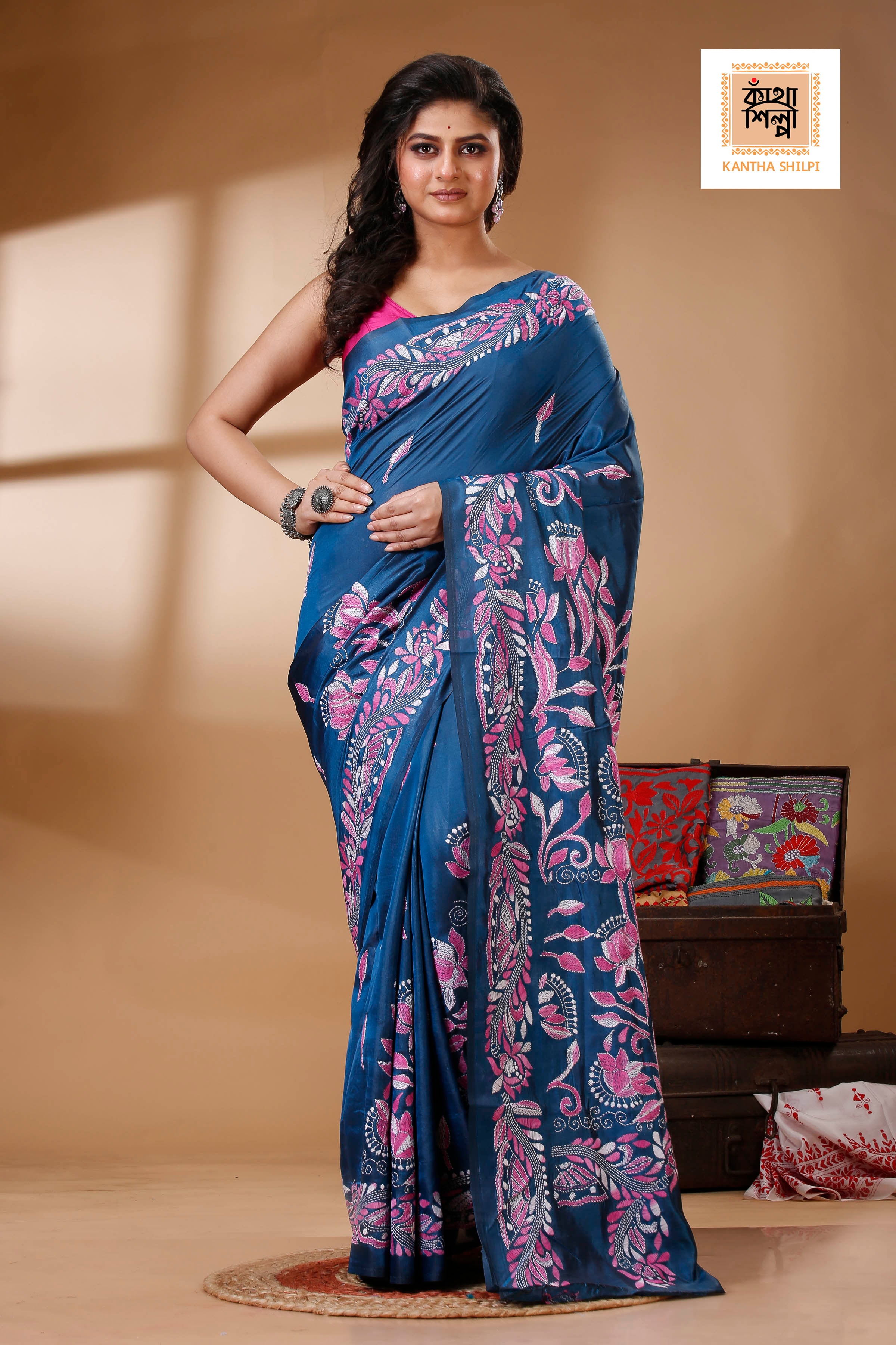 Bangalore Silk Kantha Stitch Saree SN202523237