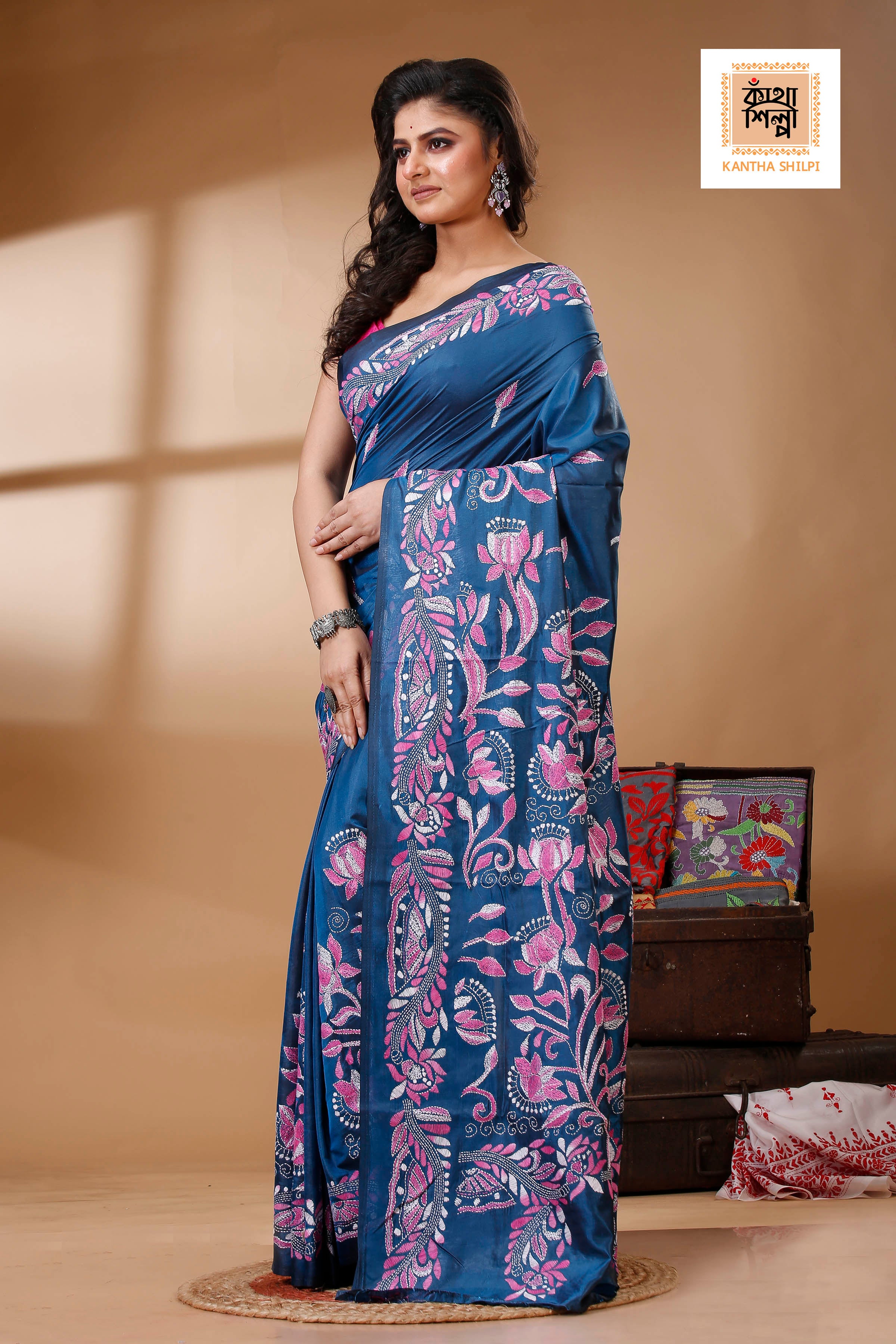 Bangalore Silk Kantha Stitch Saree SN202523237