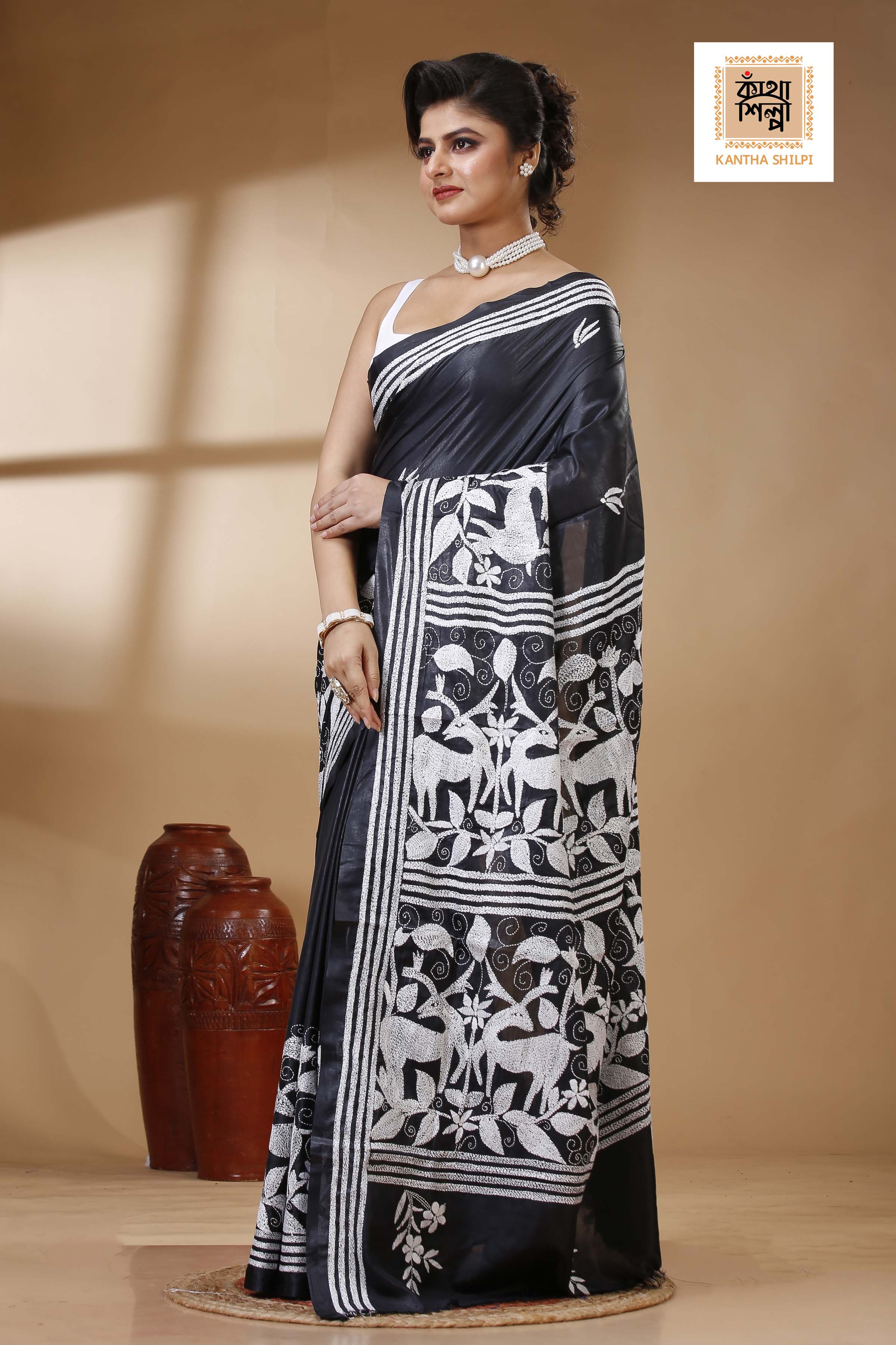 Bangalore Silk Kantha Stitch Saree SN202523261