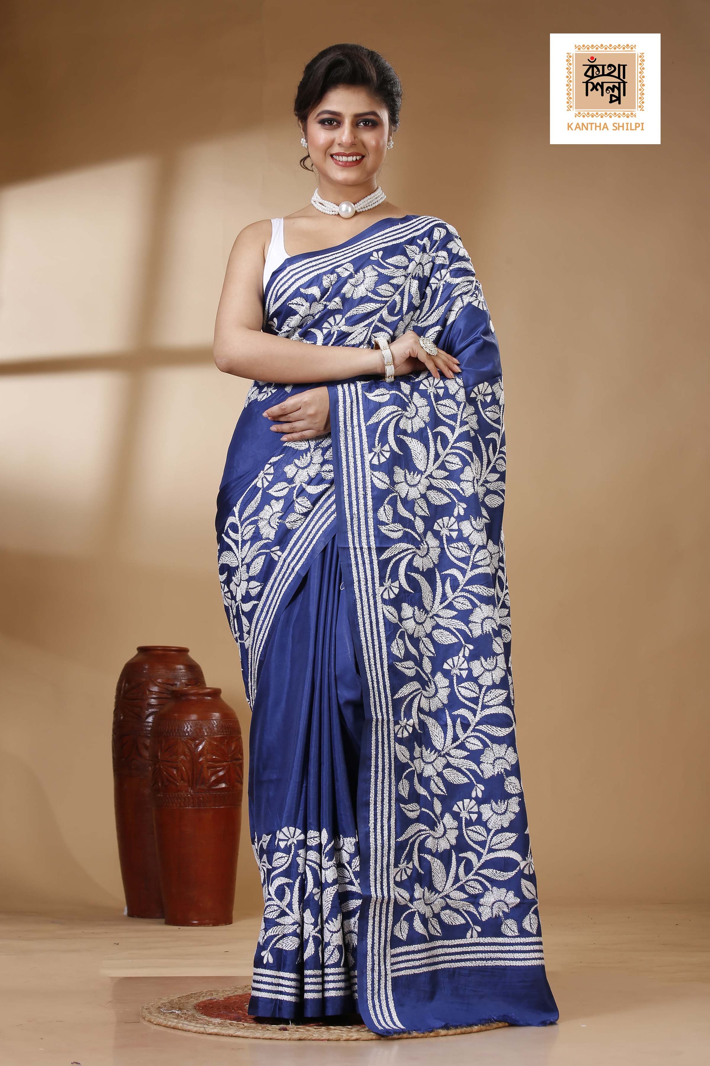 Bangalore Silk Kantha Stitch Saree SN202523273