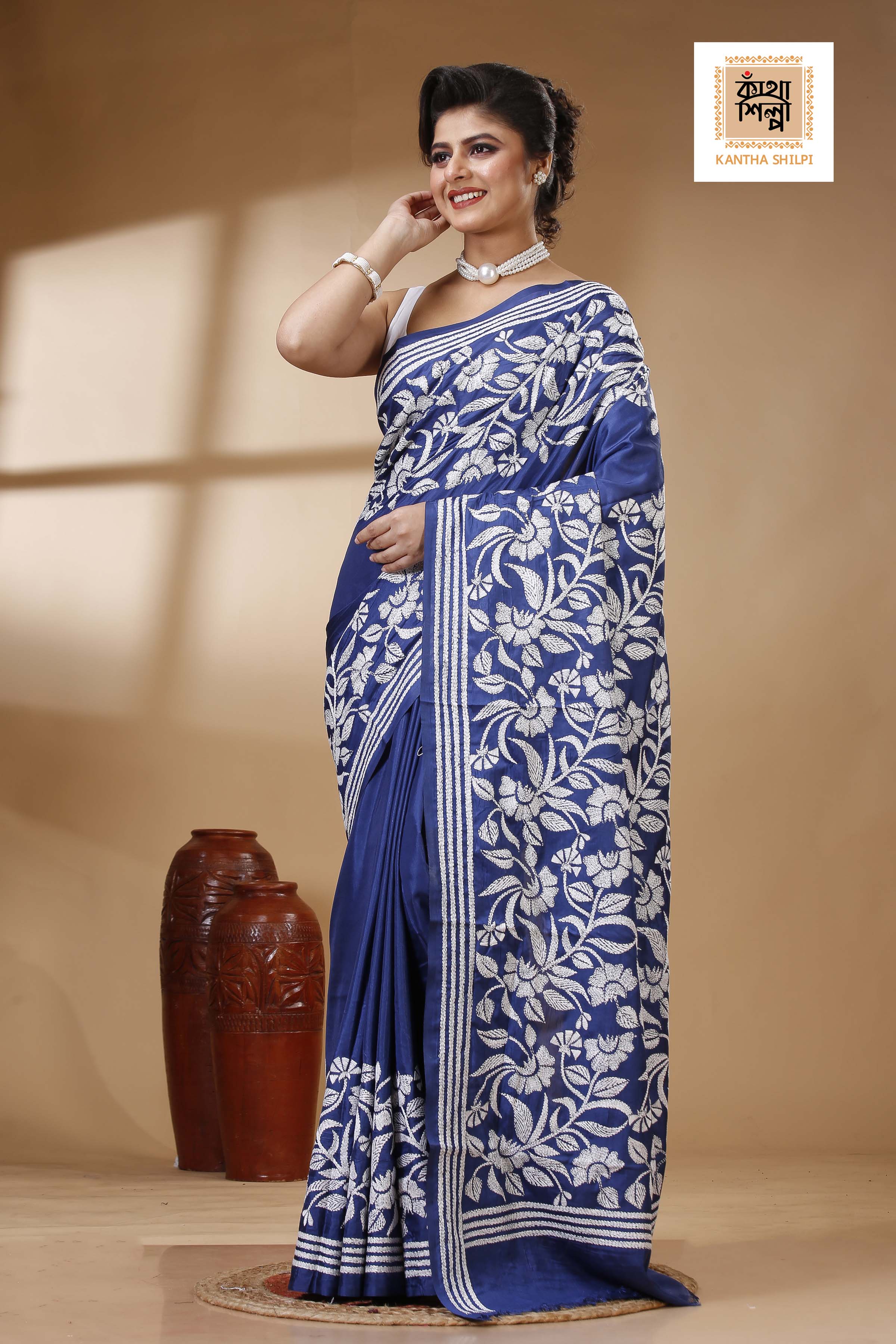 Bangalore Silk Kantha Stitch Saree SN202523273