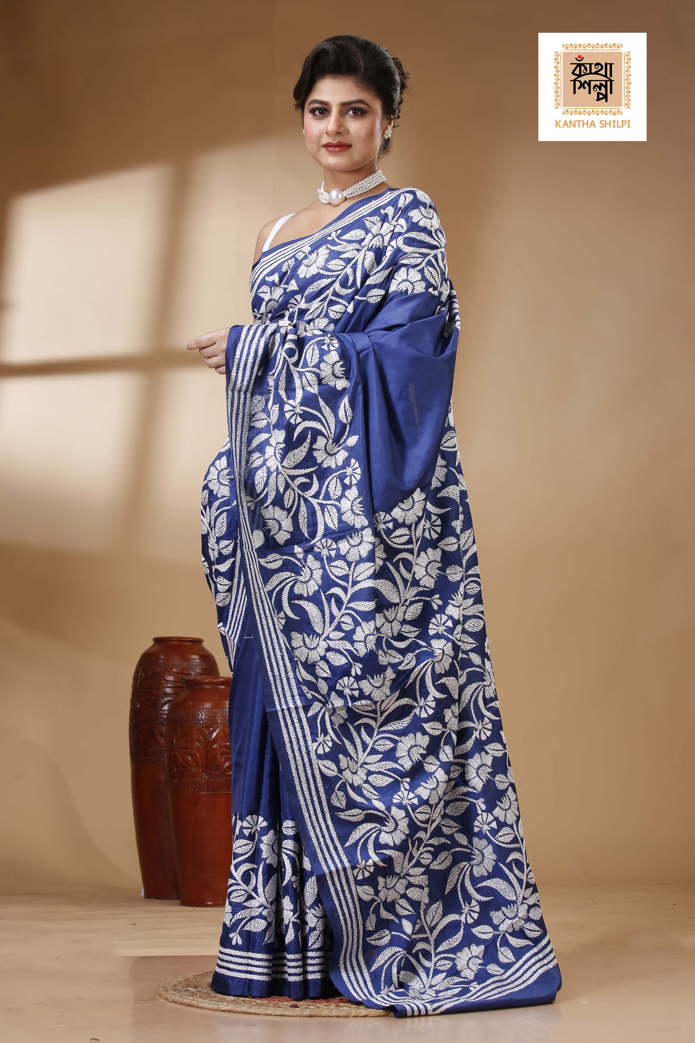 Bangalore Silk Kantha Stitch Saree SN202523273