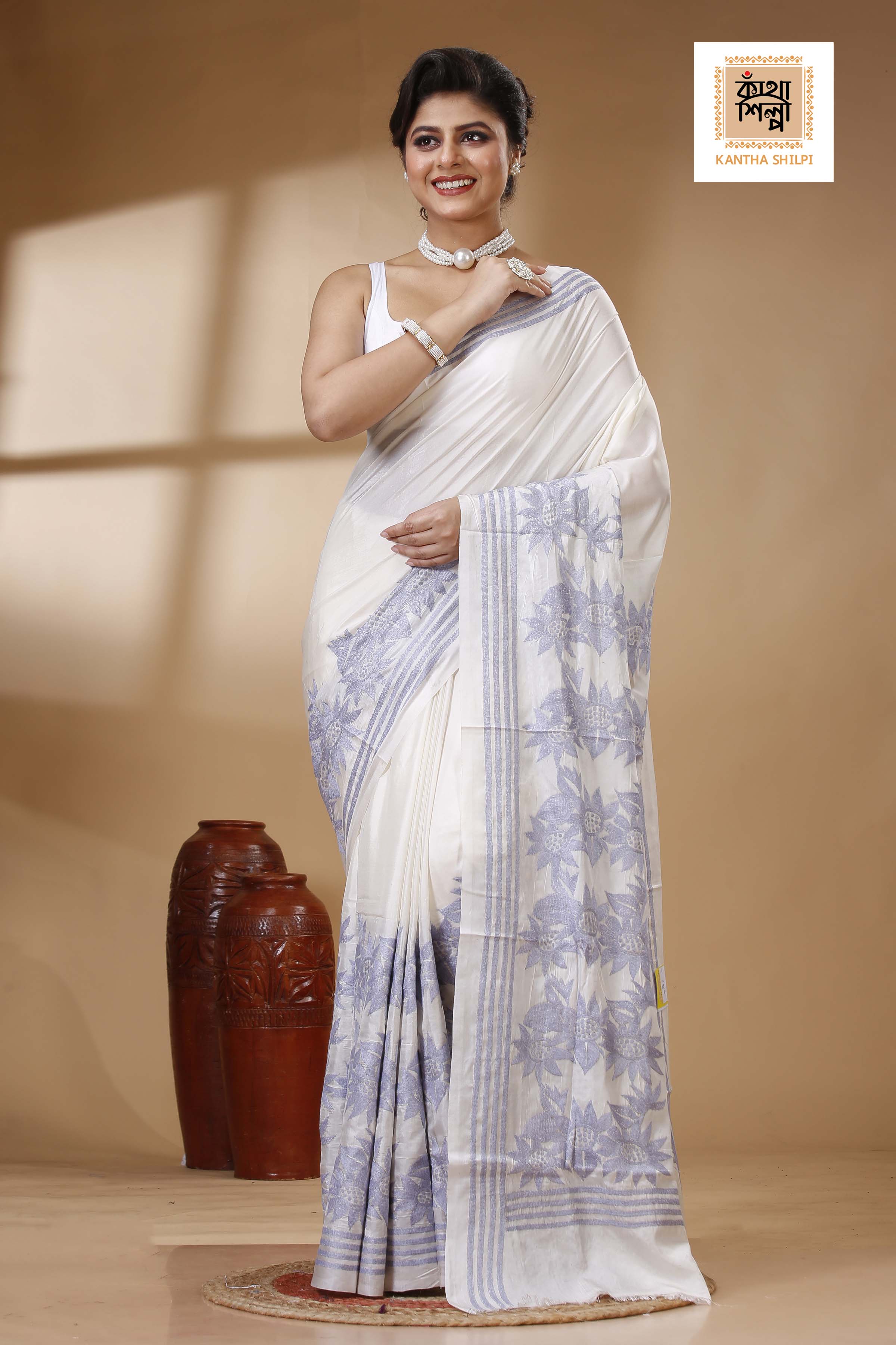 Bangalore Silk Kantha Stitch Saree SN202523279