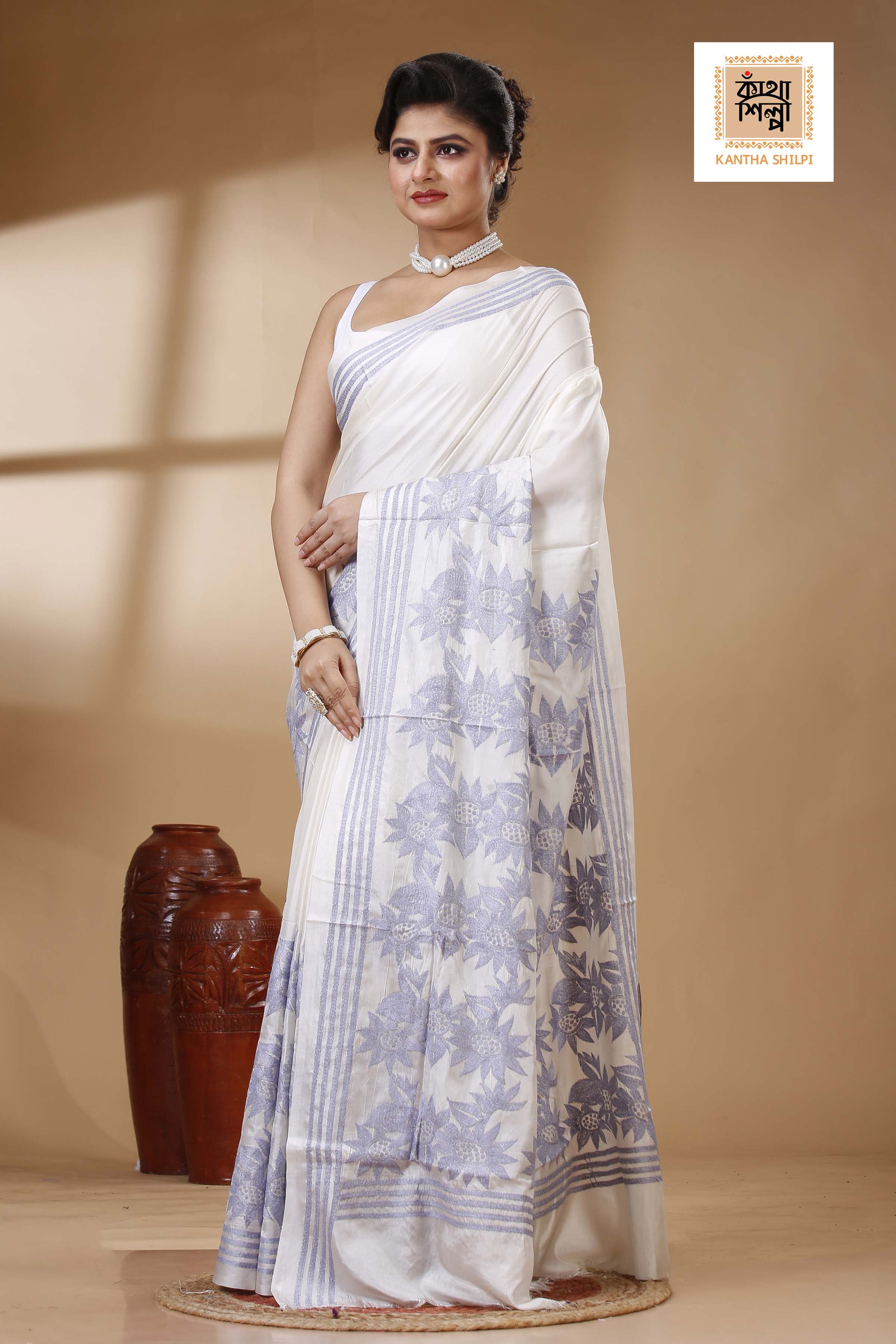 Bangalore Silk Kantha Stitch Saree SN202523279