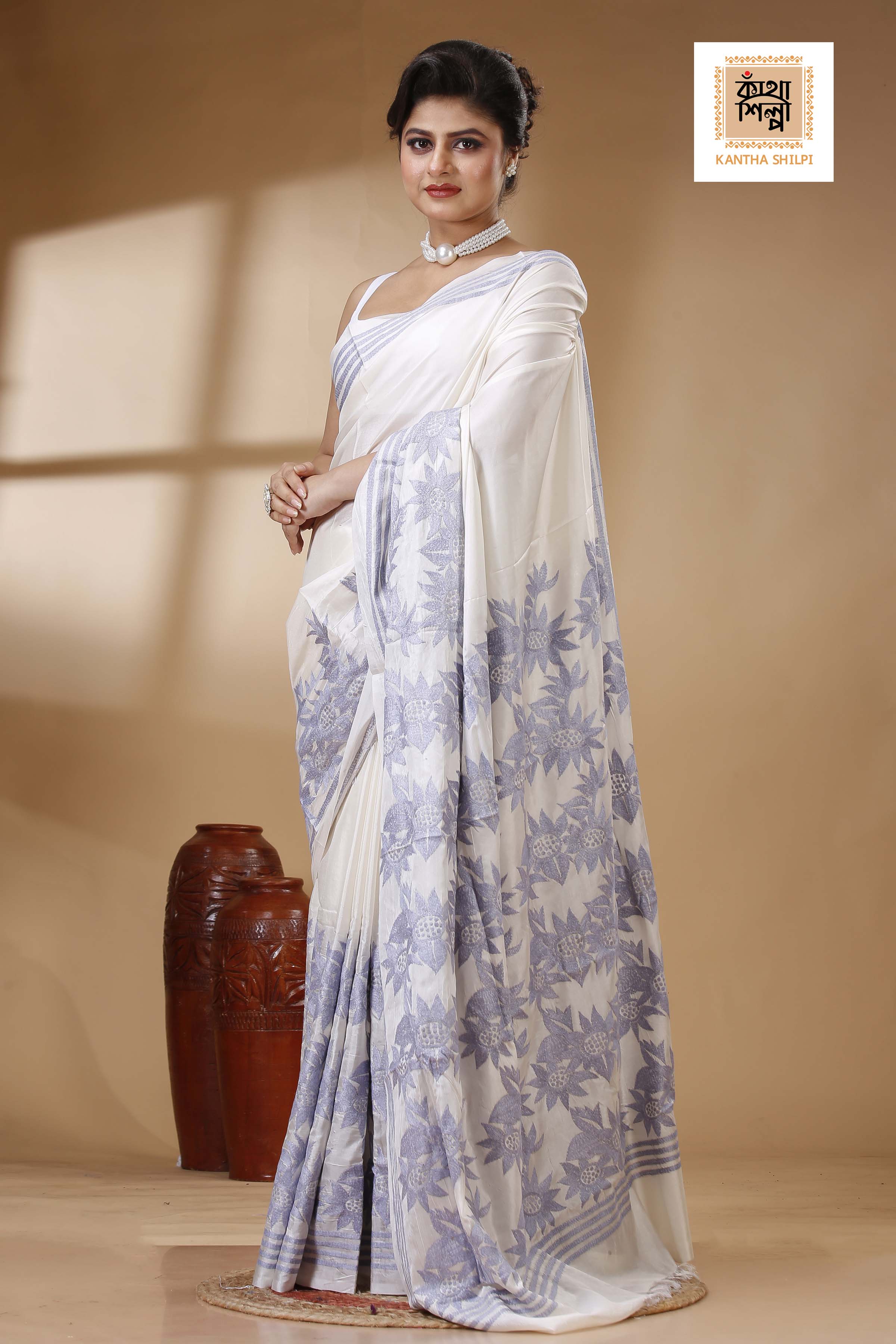 Bangalore Silk Kantha Stitch Saree SN202523279