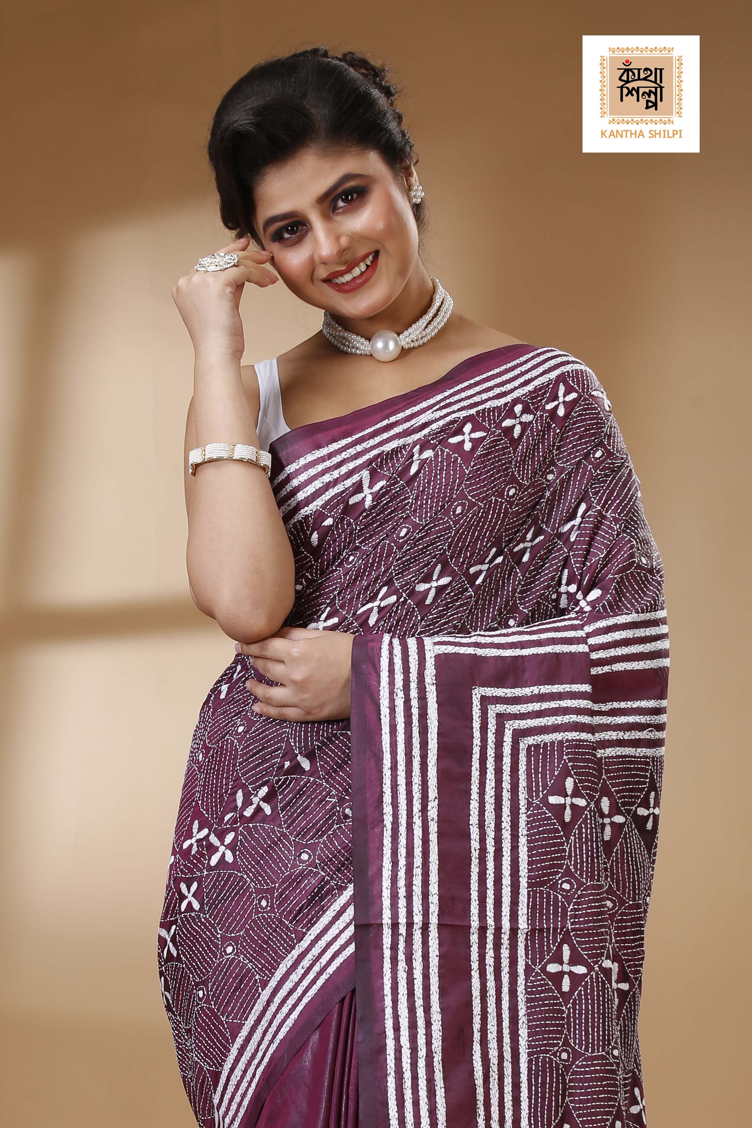 Bangalore Silk Kantha Stitch Saree SN202523291