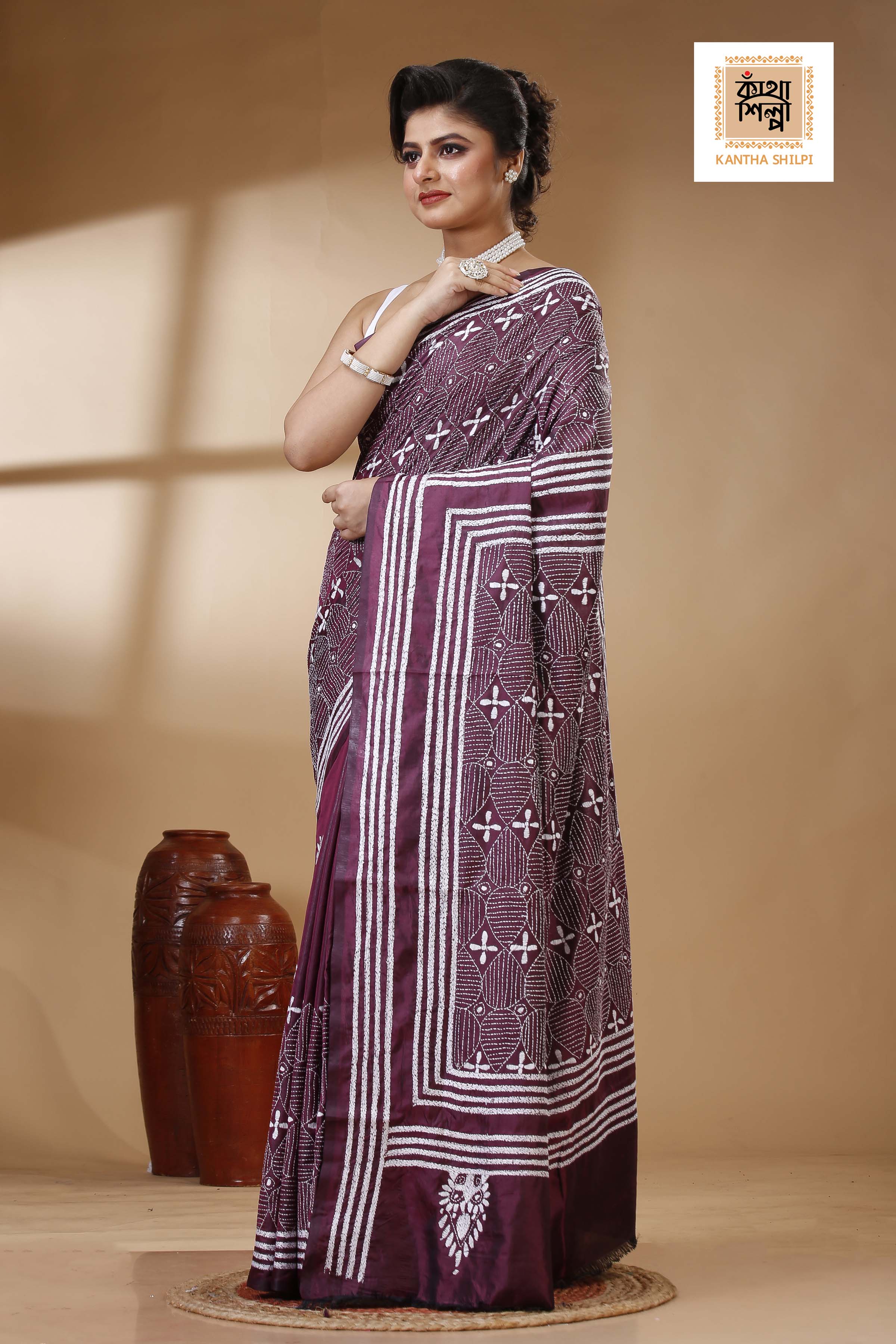 Bangalore Silk Kantha Stitch Saree SN202523291