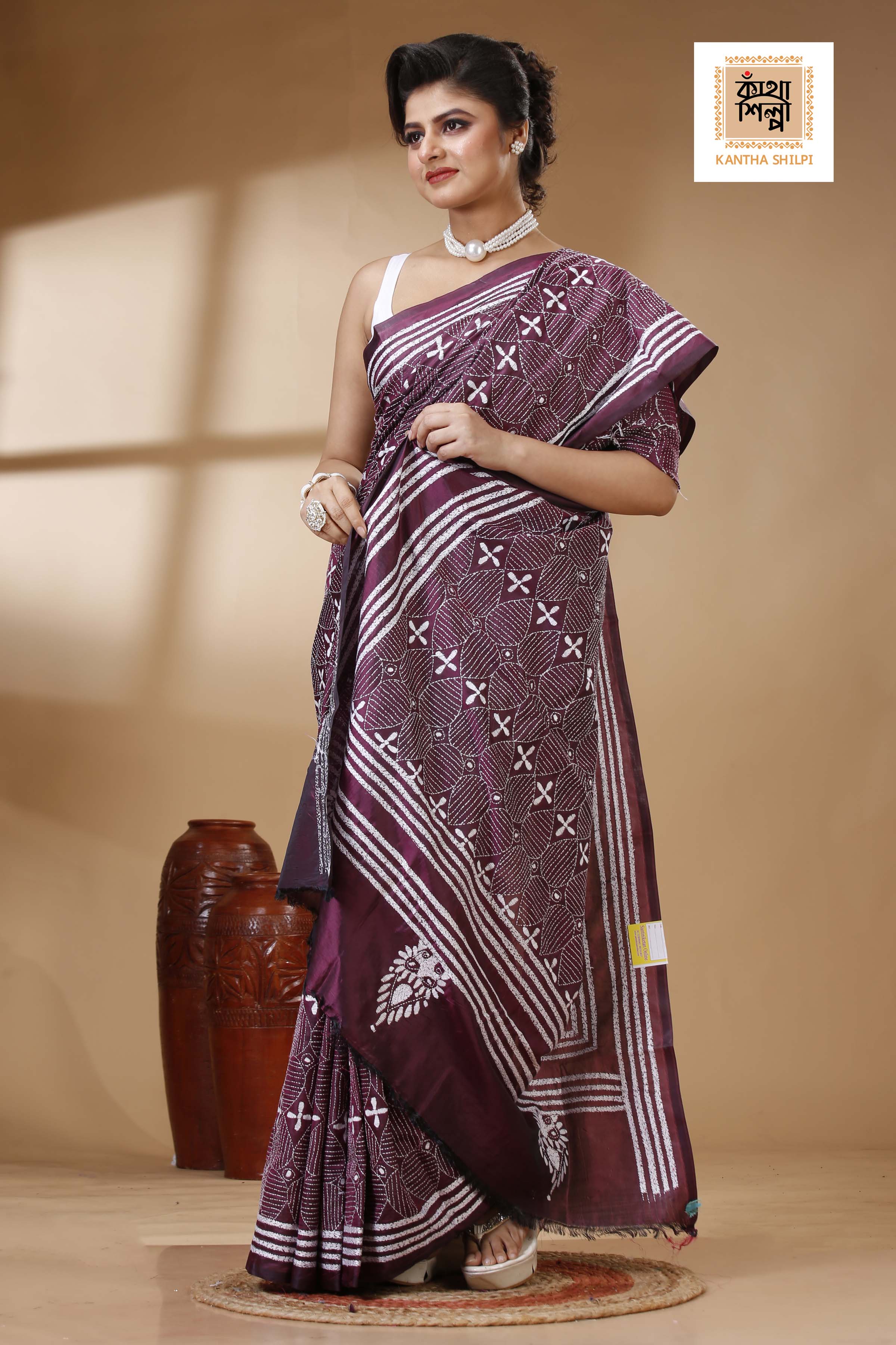 Bangalore Silk Kantha Stitch Saree SN202523291