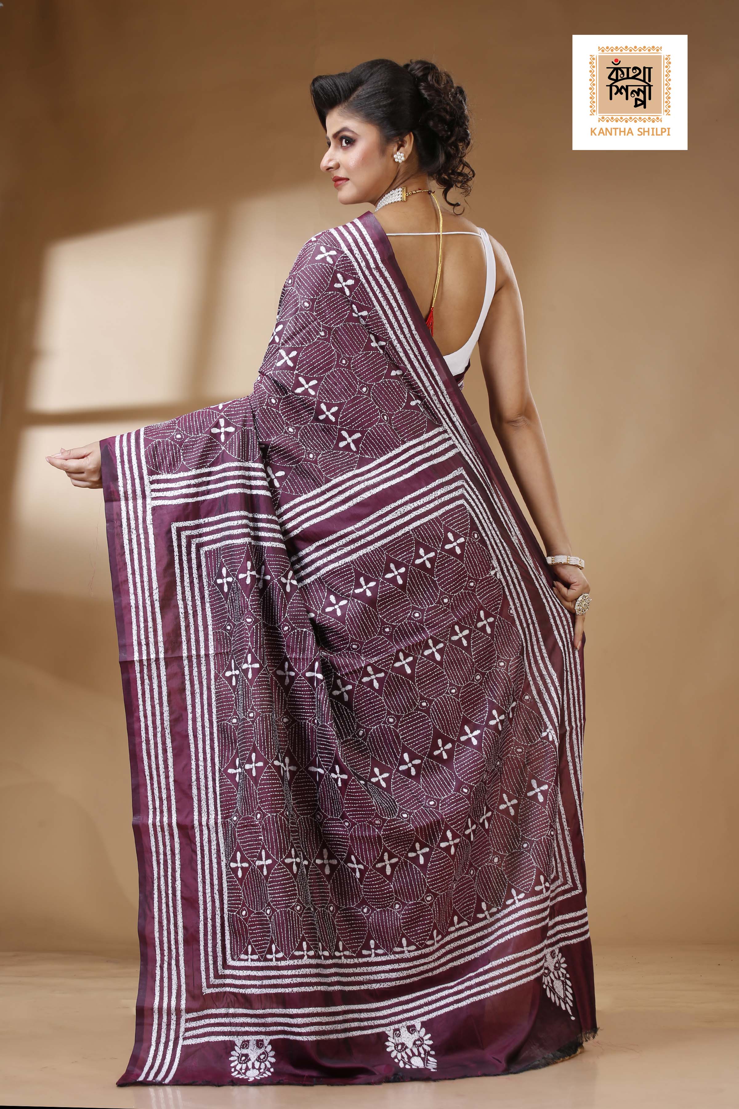 Bangalore Silk Kantha Stitch Saree SN202523291