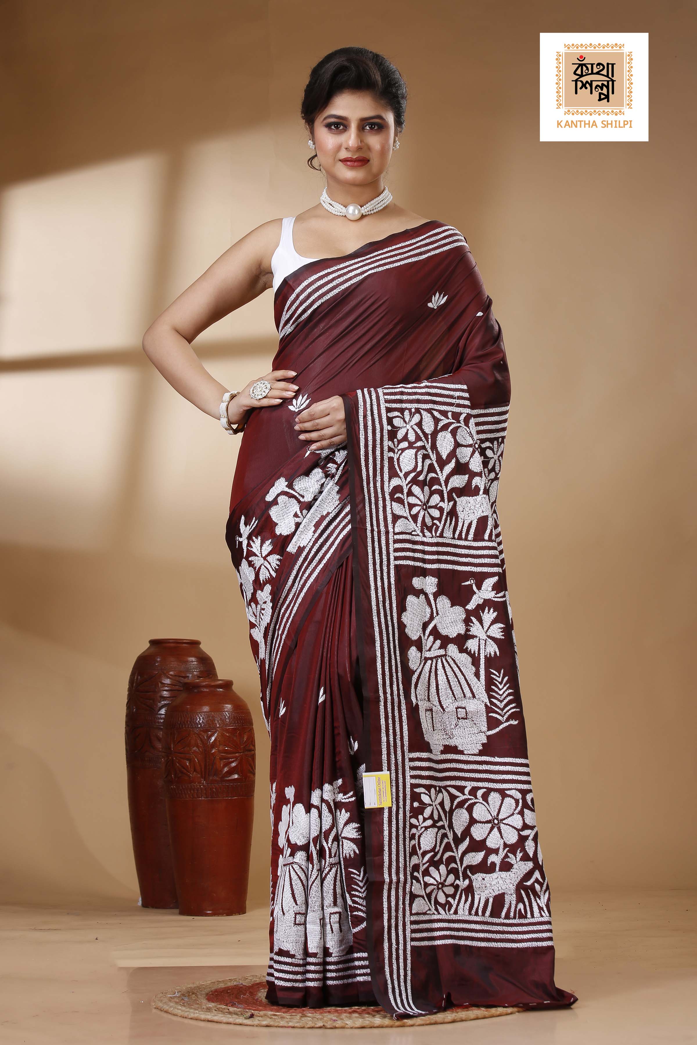 Bangalore Silk Kantha Stitch Saree SN202523304
