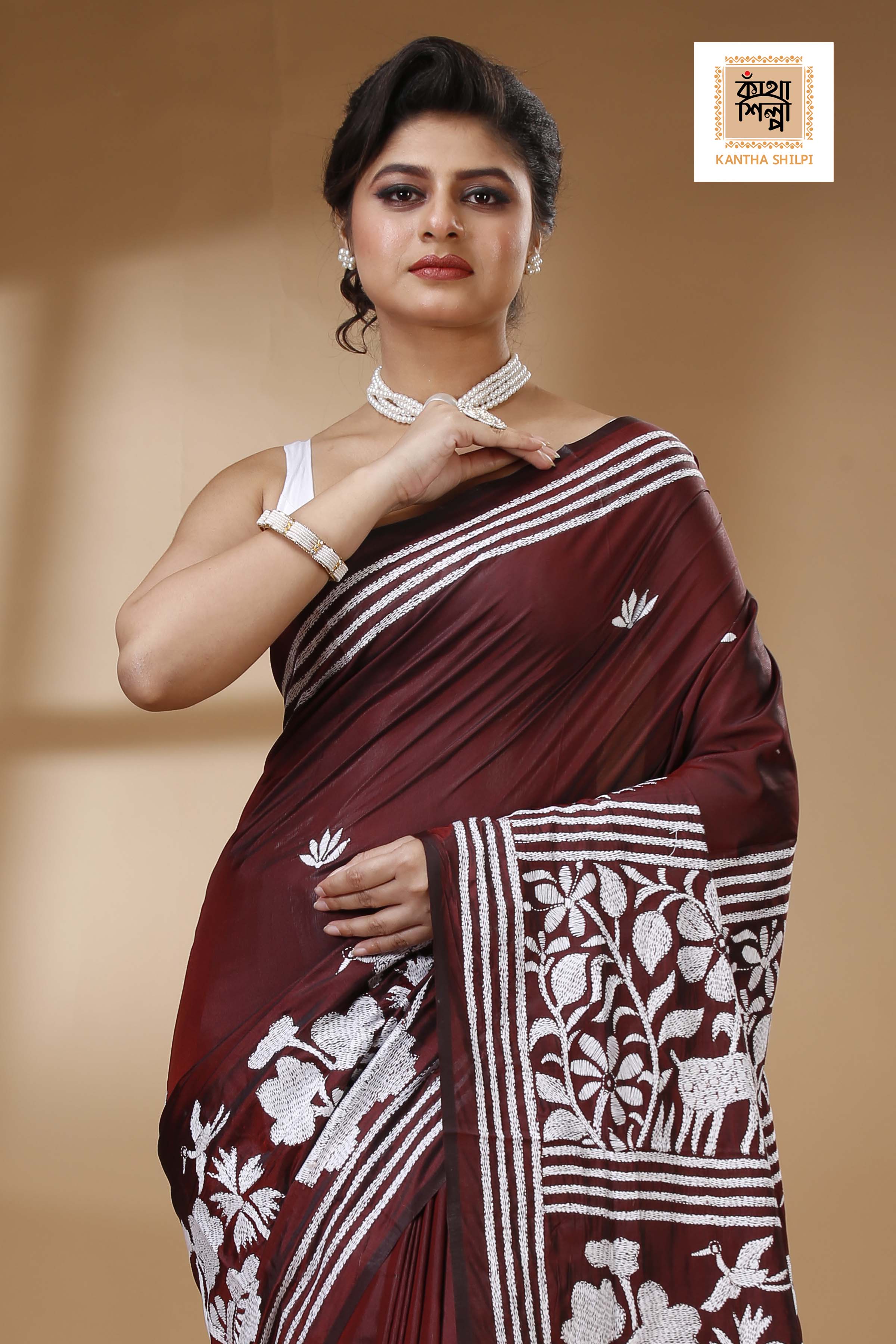 Bangalore Silk Kantha Stitch Saree SN202523304