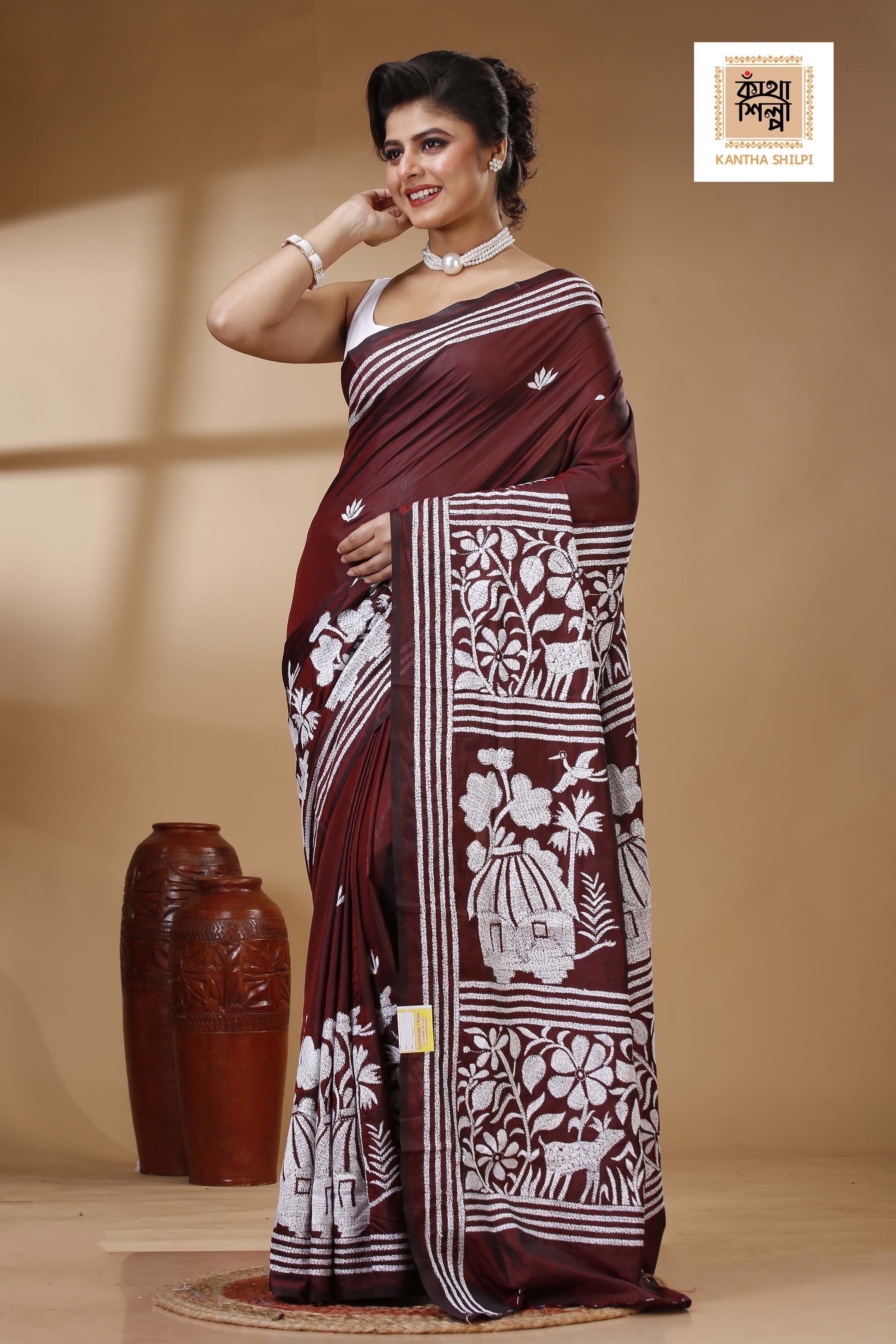 Bangalore Silk Kantha Stitch Saree SN202523304