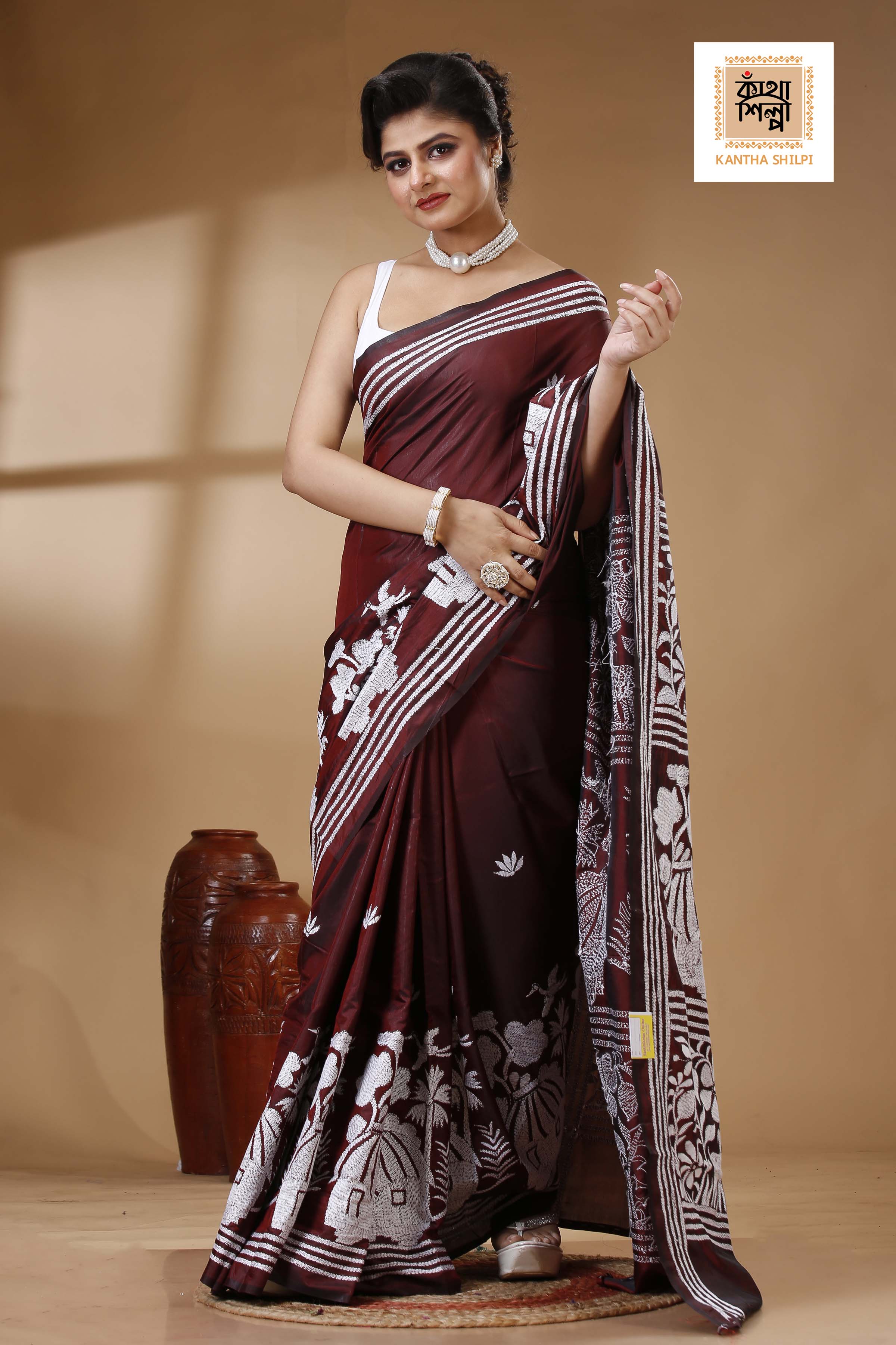 Bangalore Silk Kantha Stitch Saree SN202523304