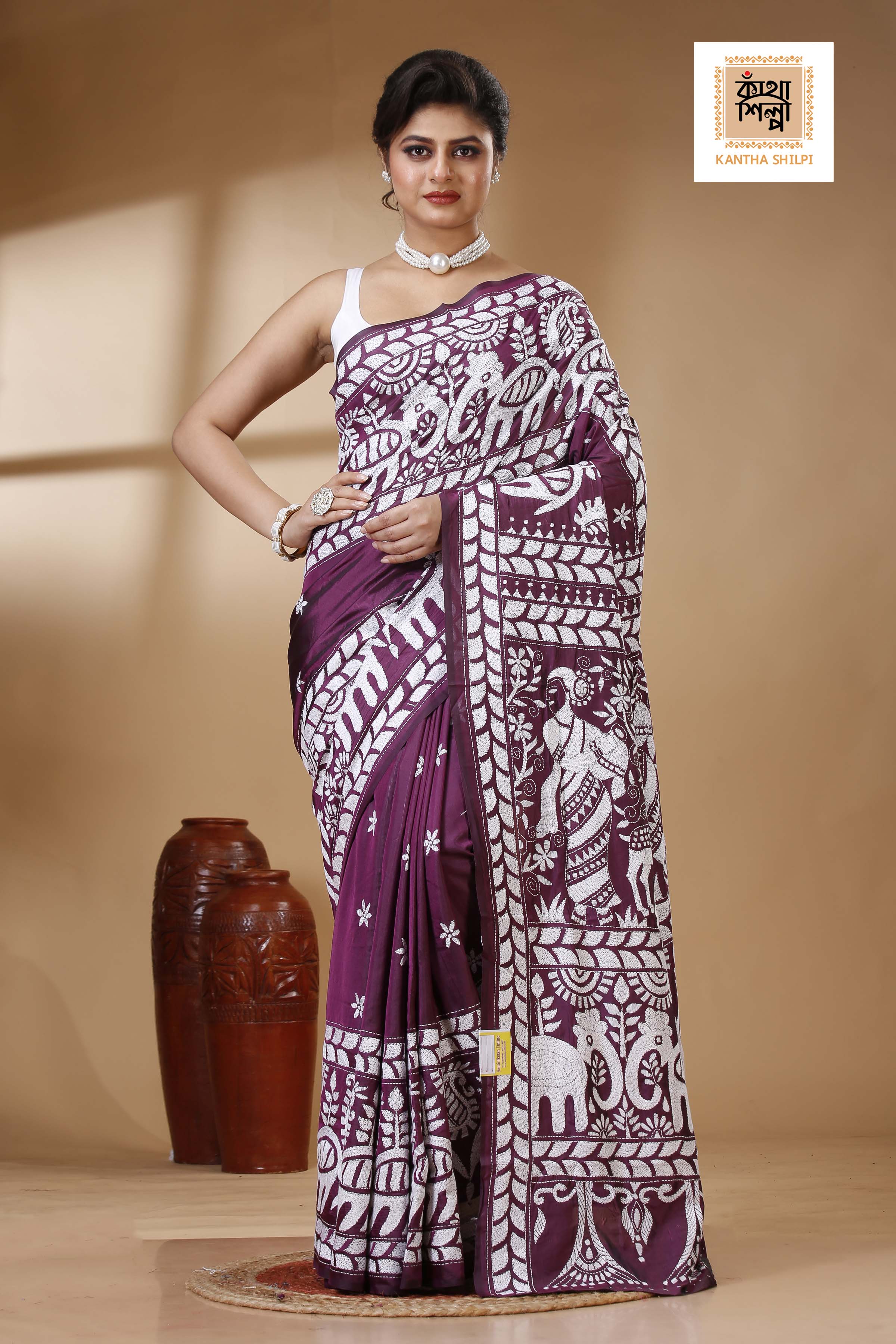 Bangalore Silk Kantha Stitch Saree SN202523316
