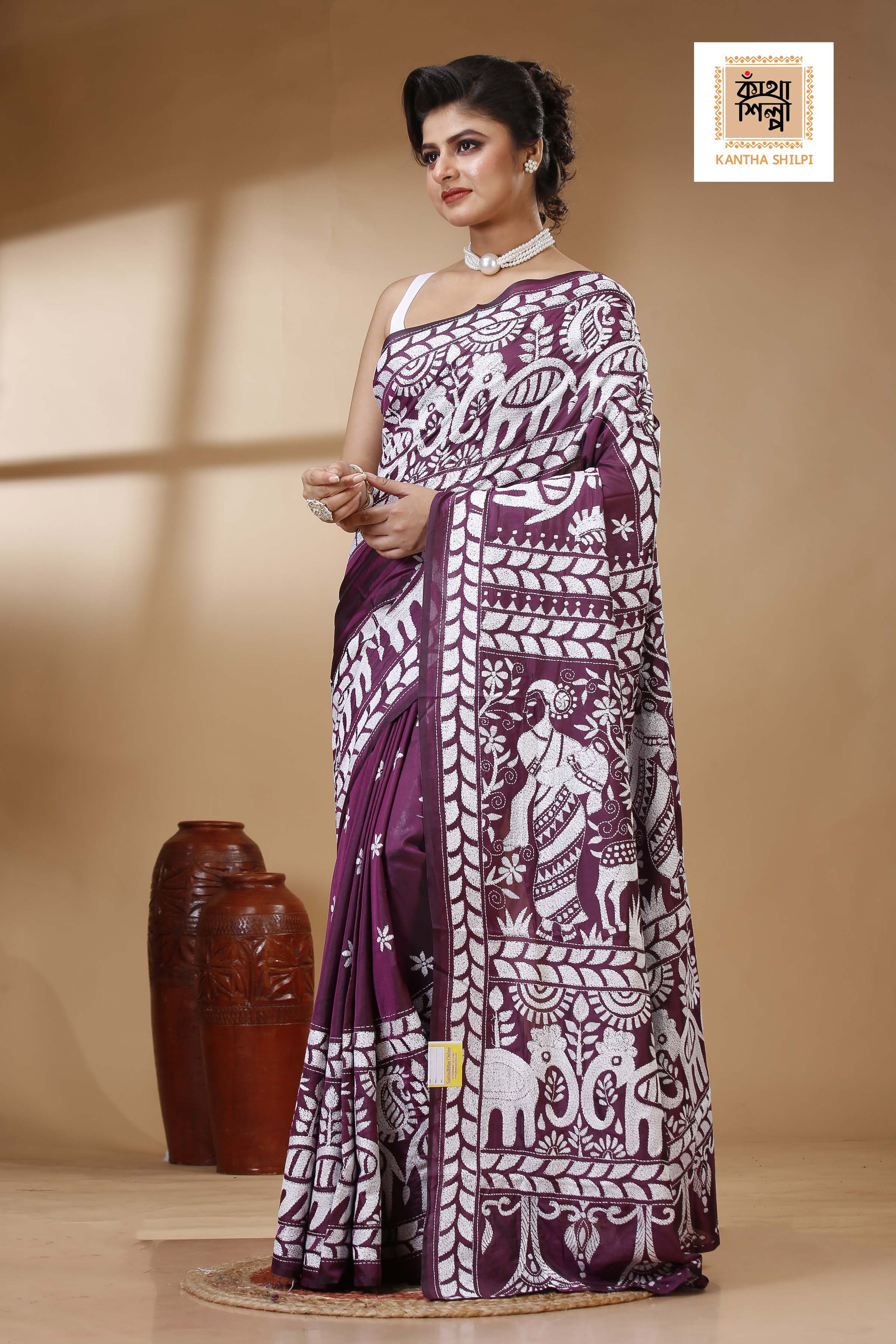 Bangalore Silk Kantha Stitch Saree SN202523316