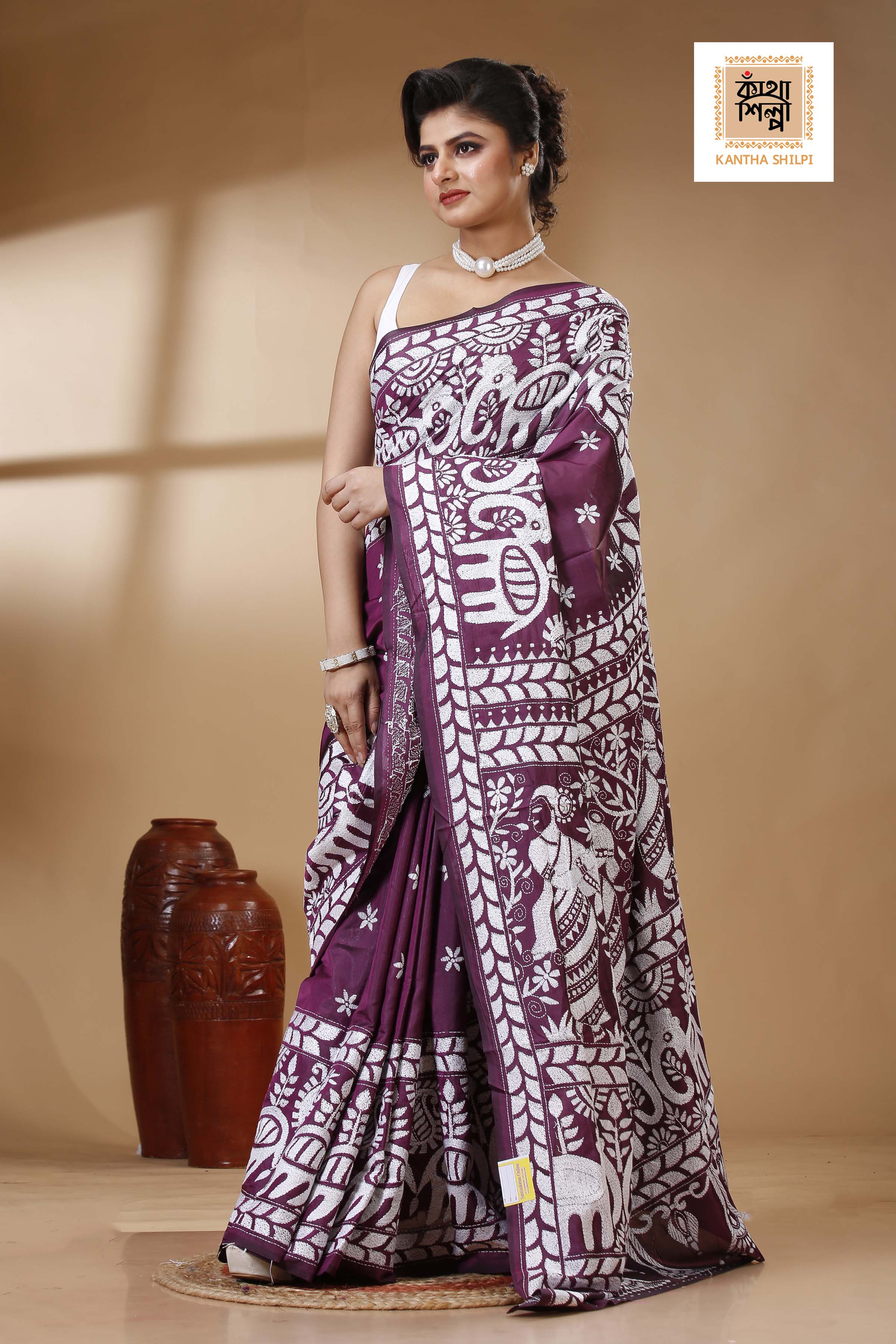 Bangalore Silk Kantha Stitch Saree SN202523316