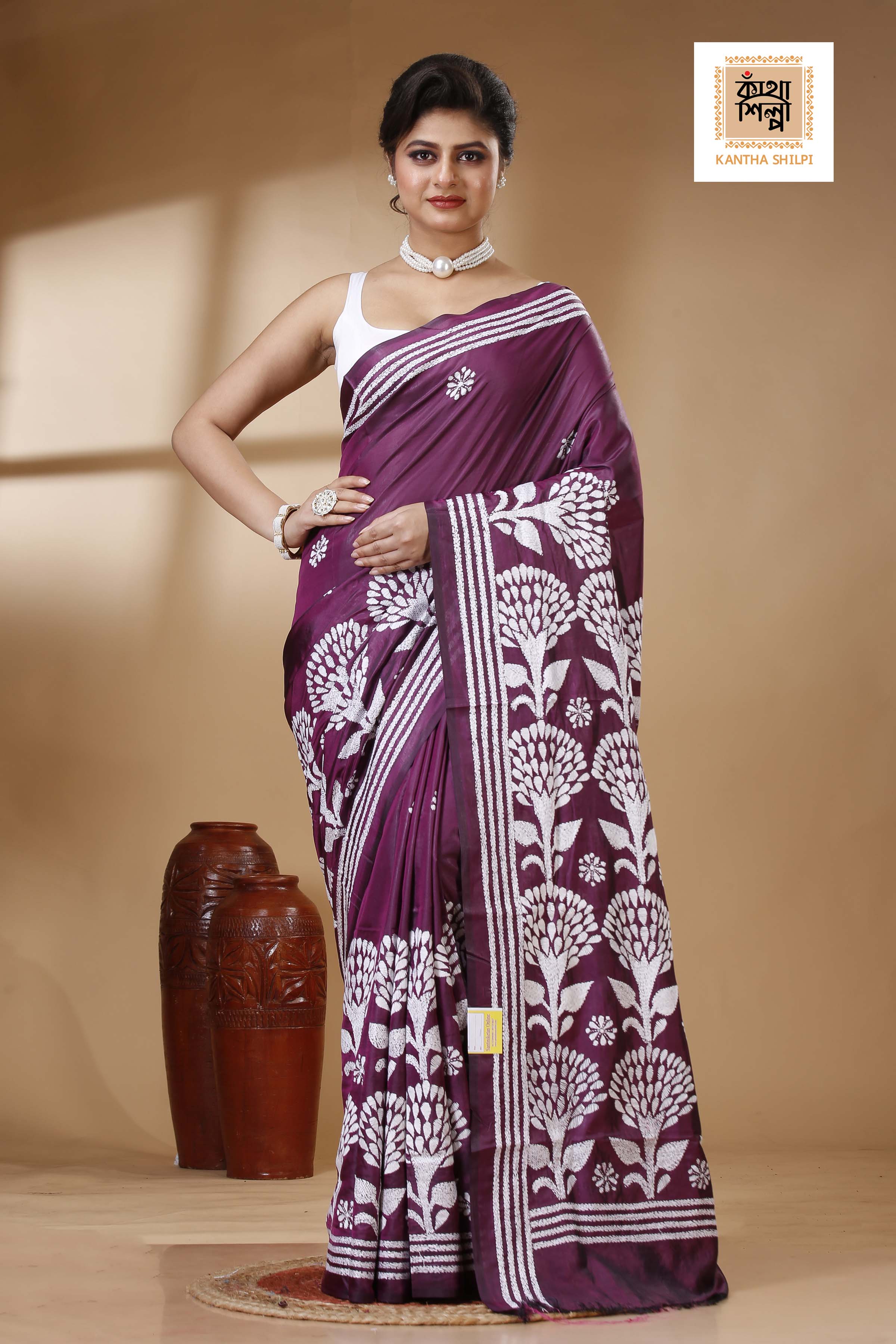 Bangalore Silk Kantha Stitch Saree SN202523328