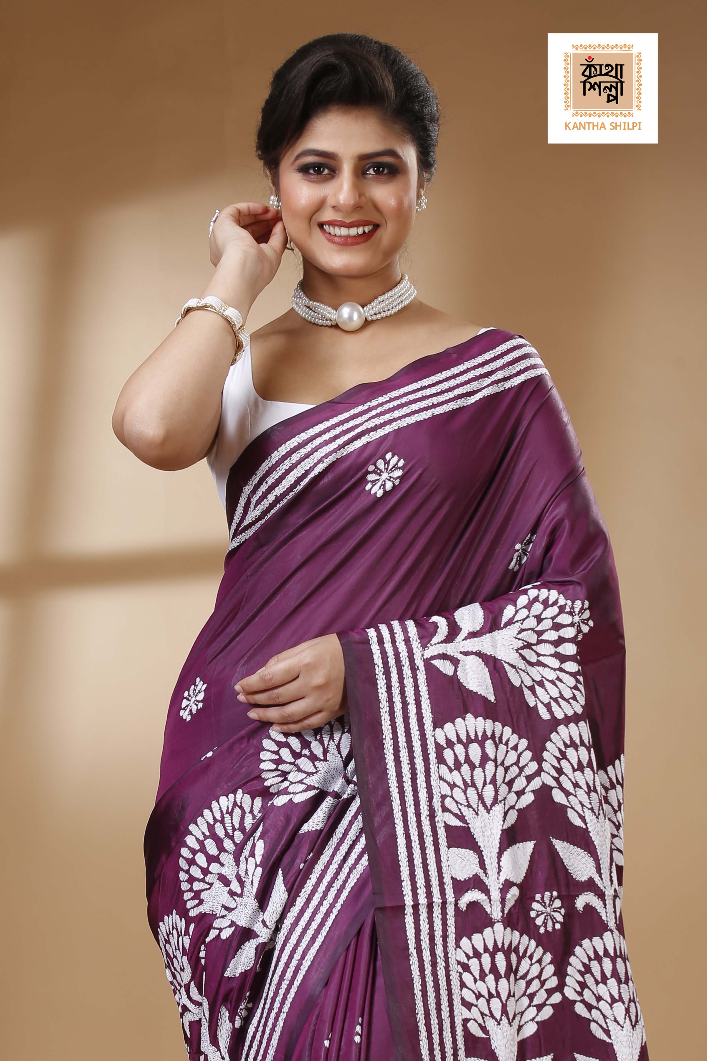 Bangalore Silk Kantha Stitch Saree SN202523328