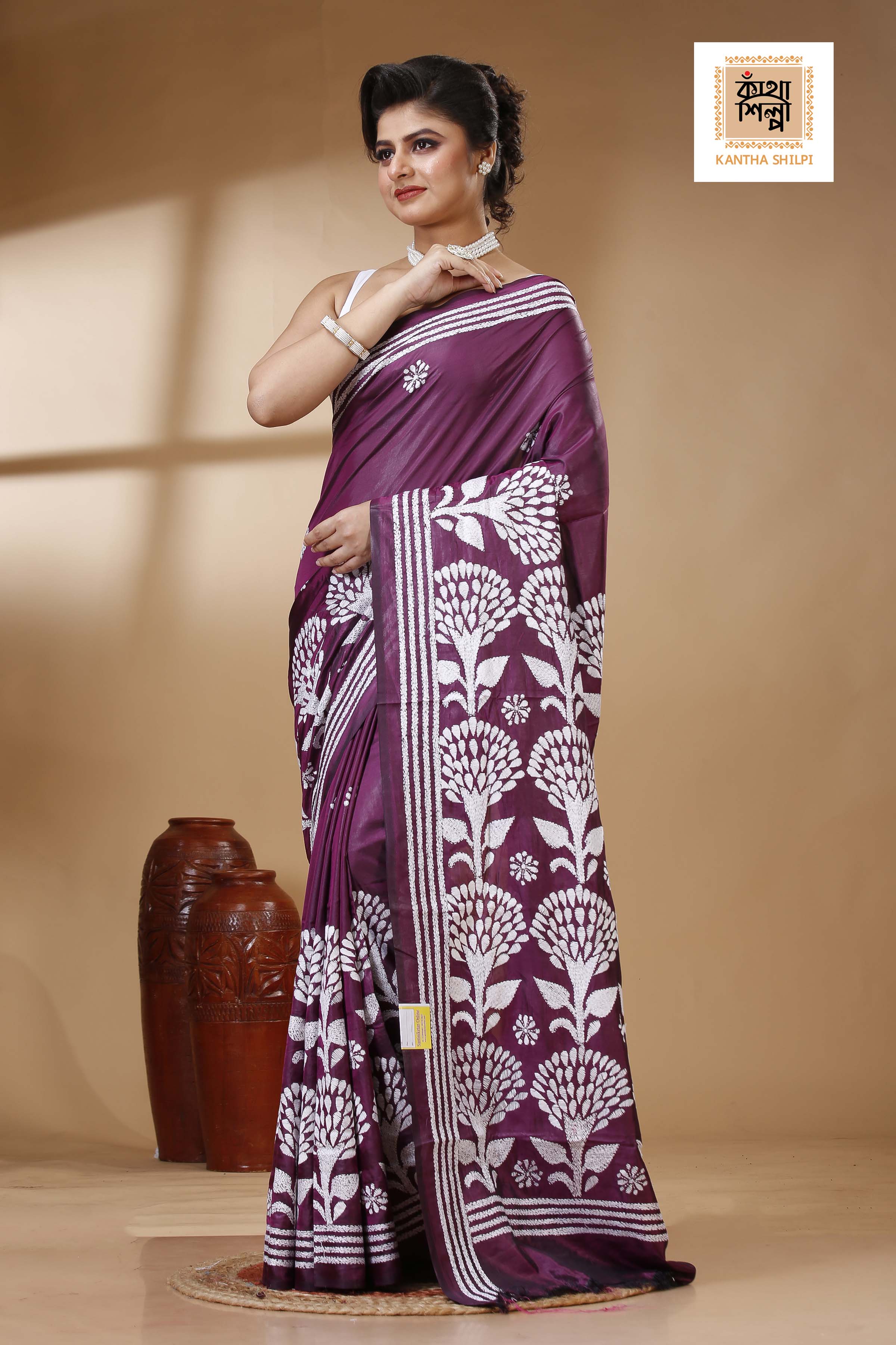 Bangalore Silk Kantha Stitch Saree SN202523328