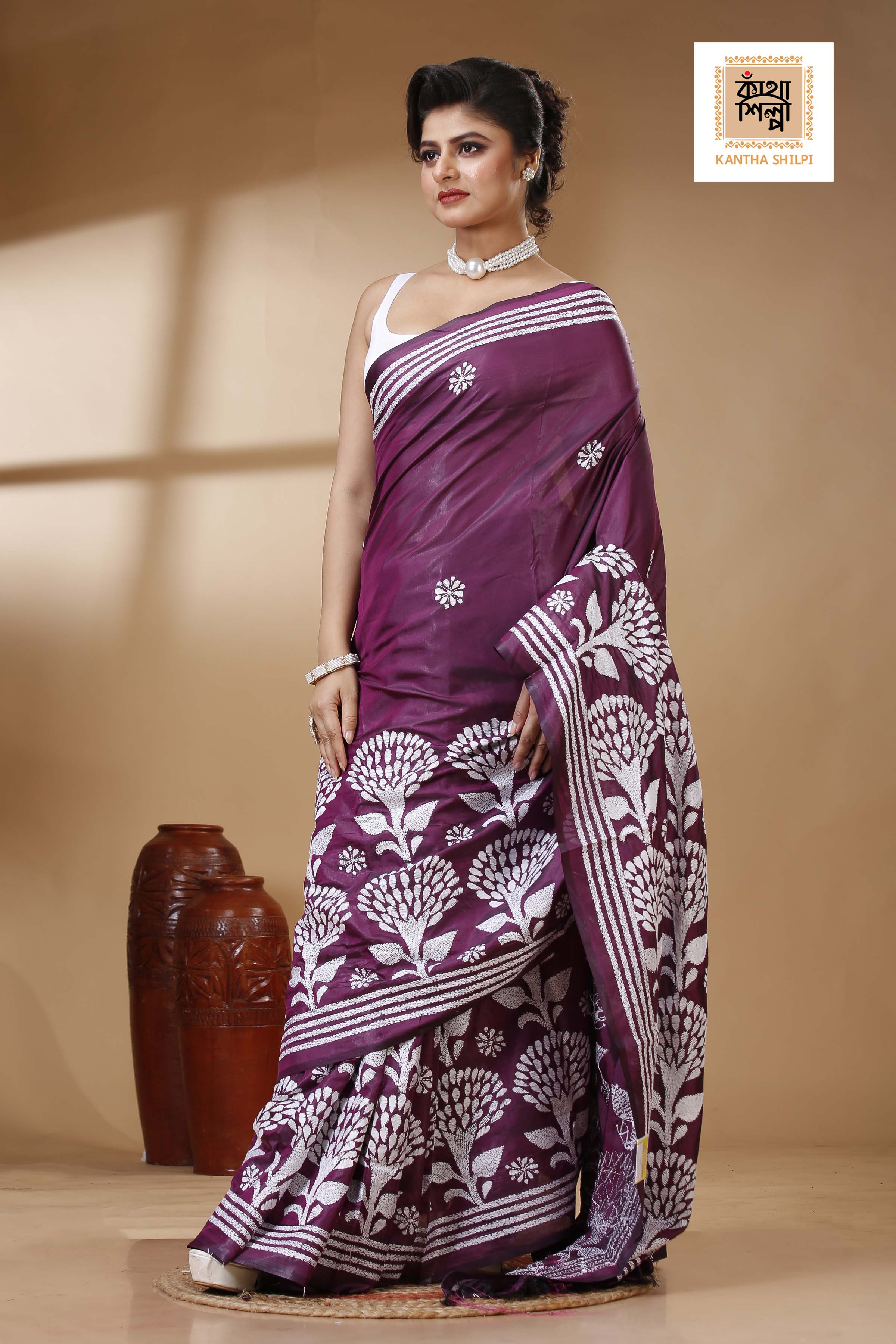 Bangalore Silk Kantha Stitch Saree SN202523328