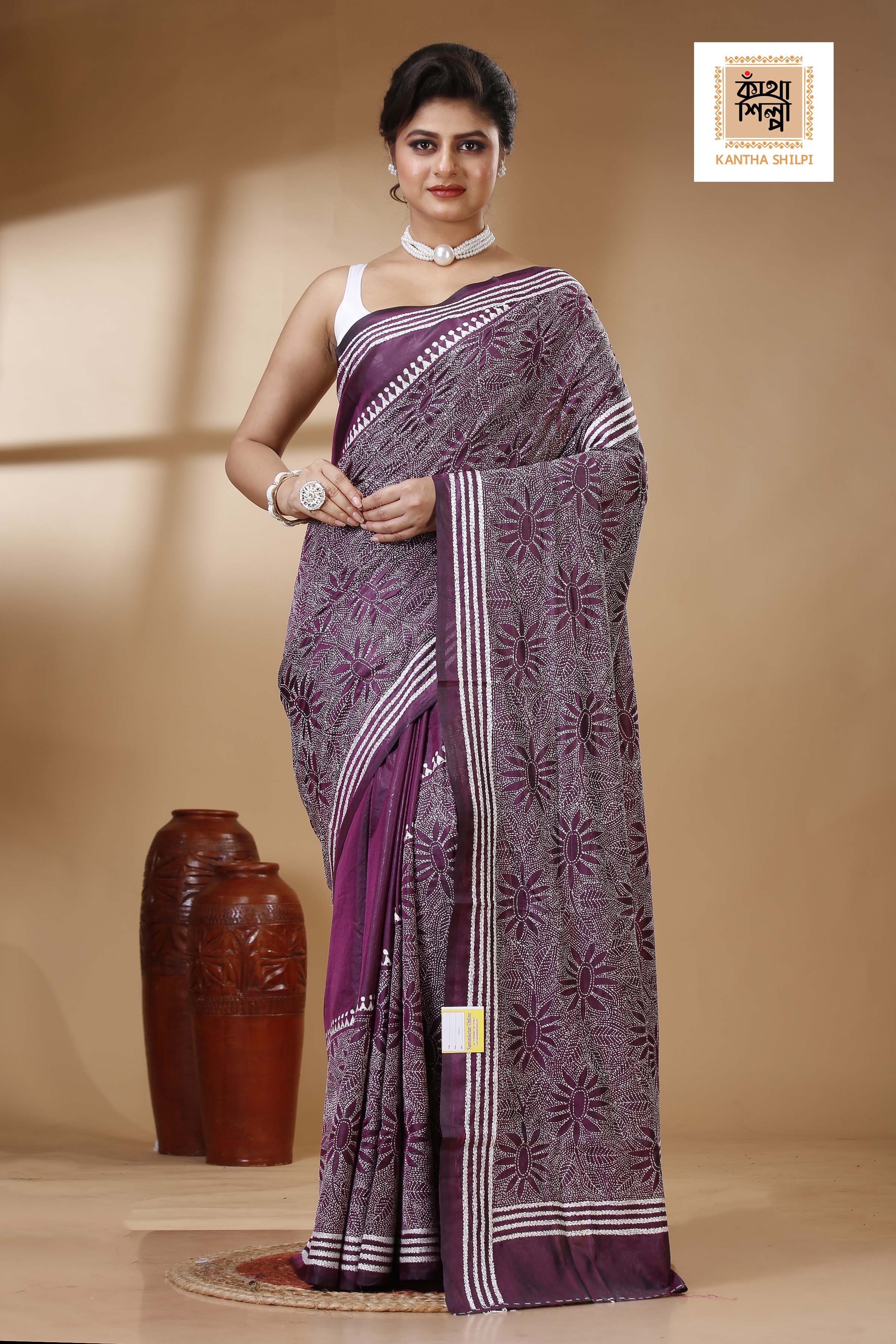 Bangalore Silk Kantha Stitch Saree SN202523334