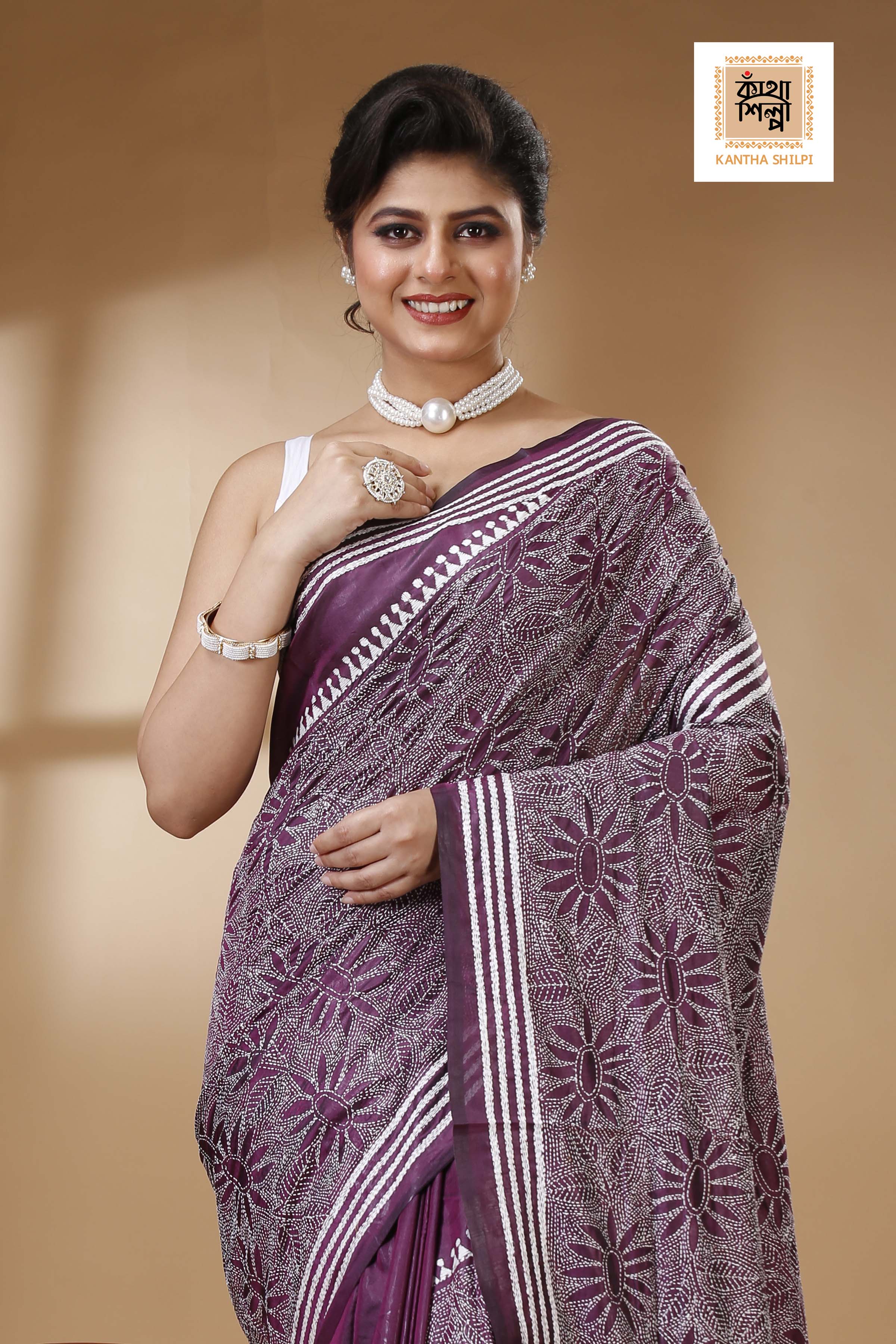 Bangalore Silk Kantha Stitch Saree SN202523334