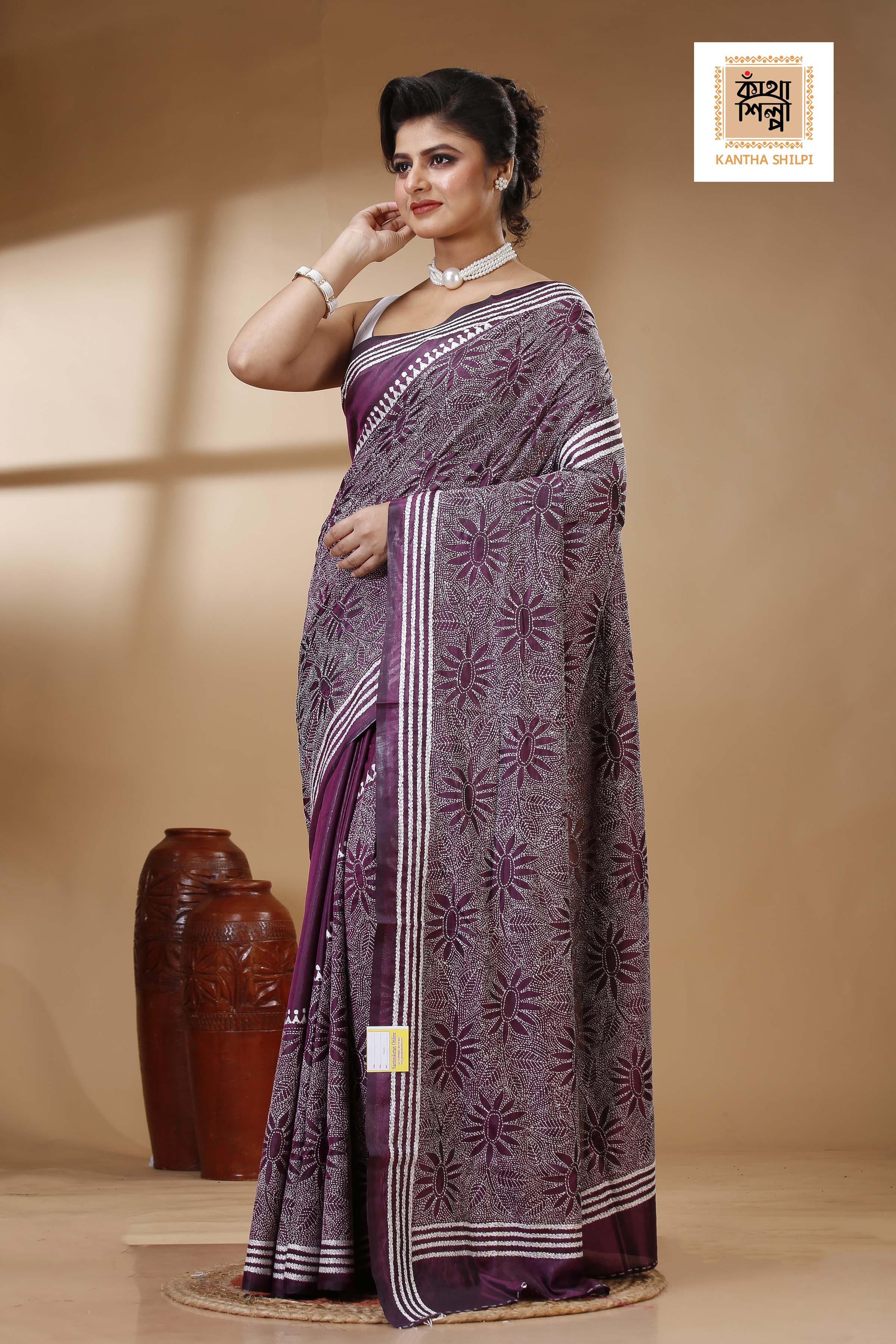 Bangalore Silk Kantha Stitch Saree SN202523334