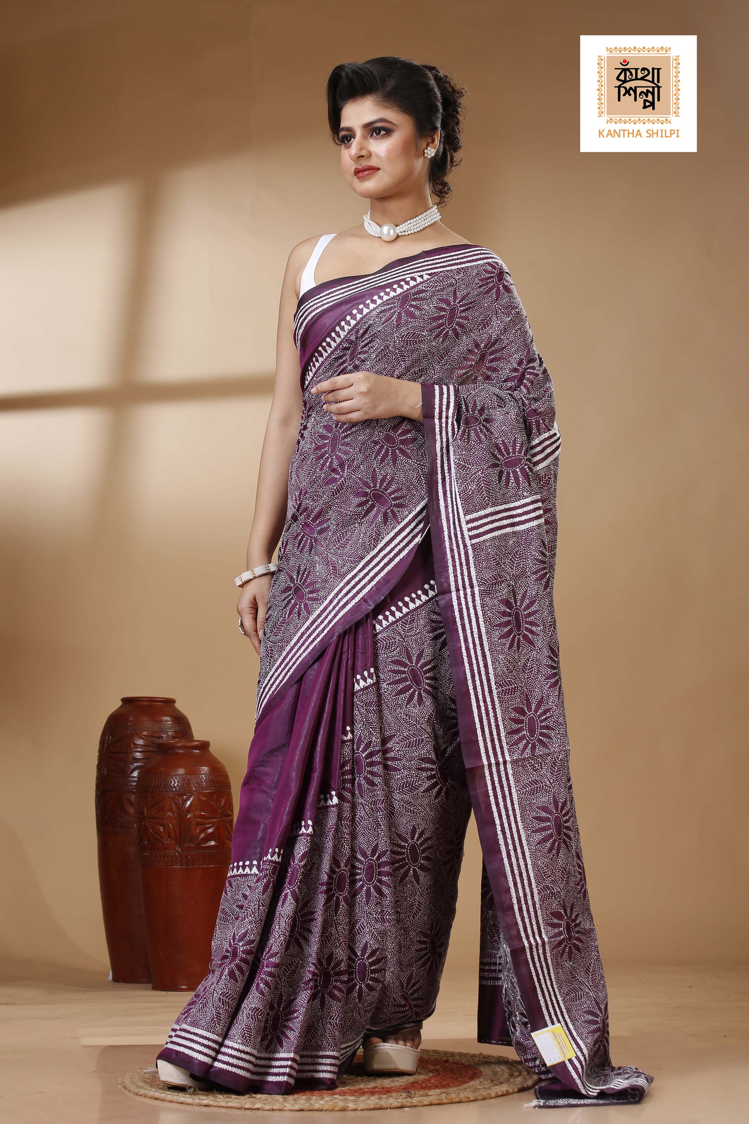 Bangalore Silk Kantha Stitch Saree SN202523334