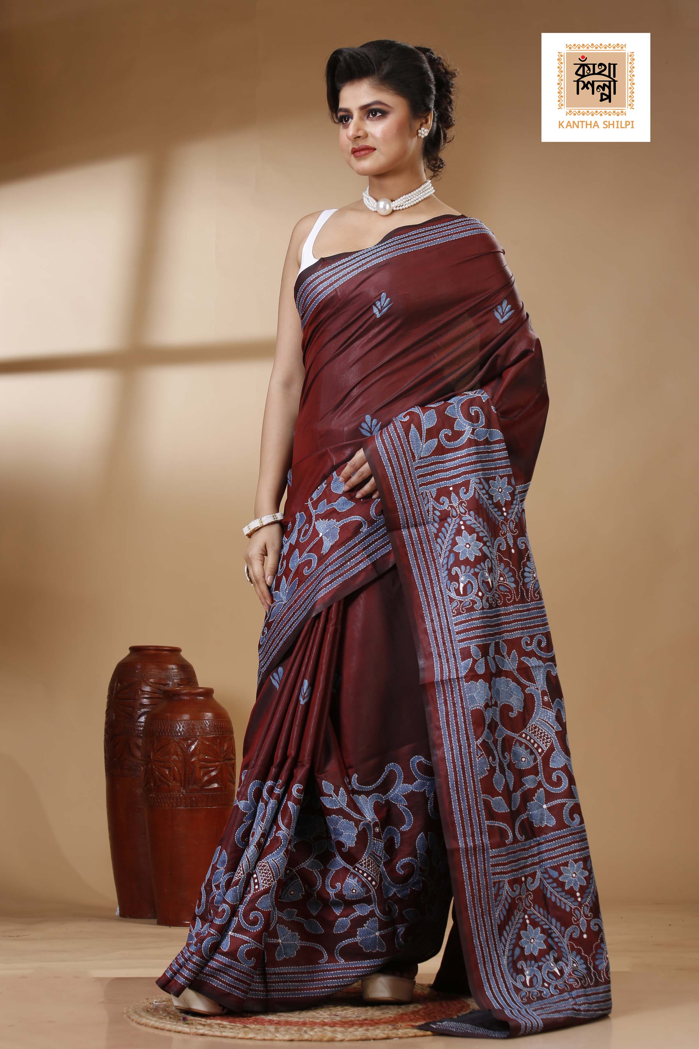 Bangalore Silk Kantha Stitch Saree SN202523340