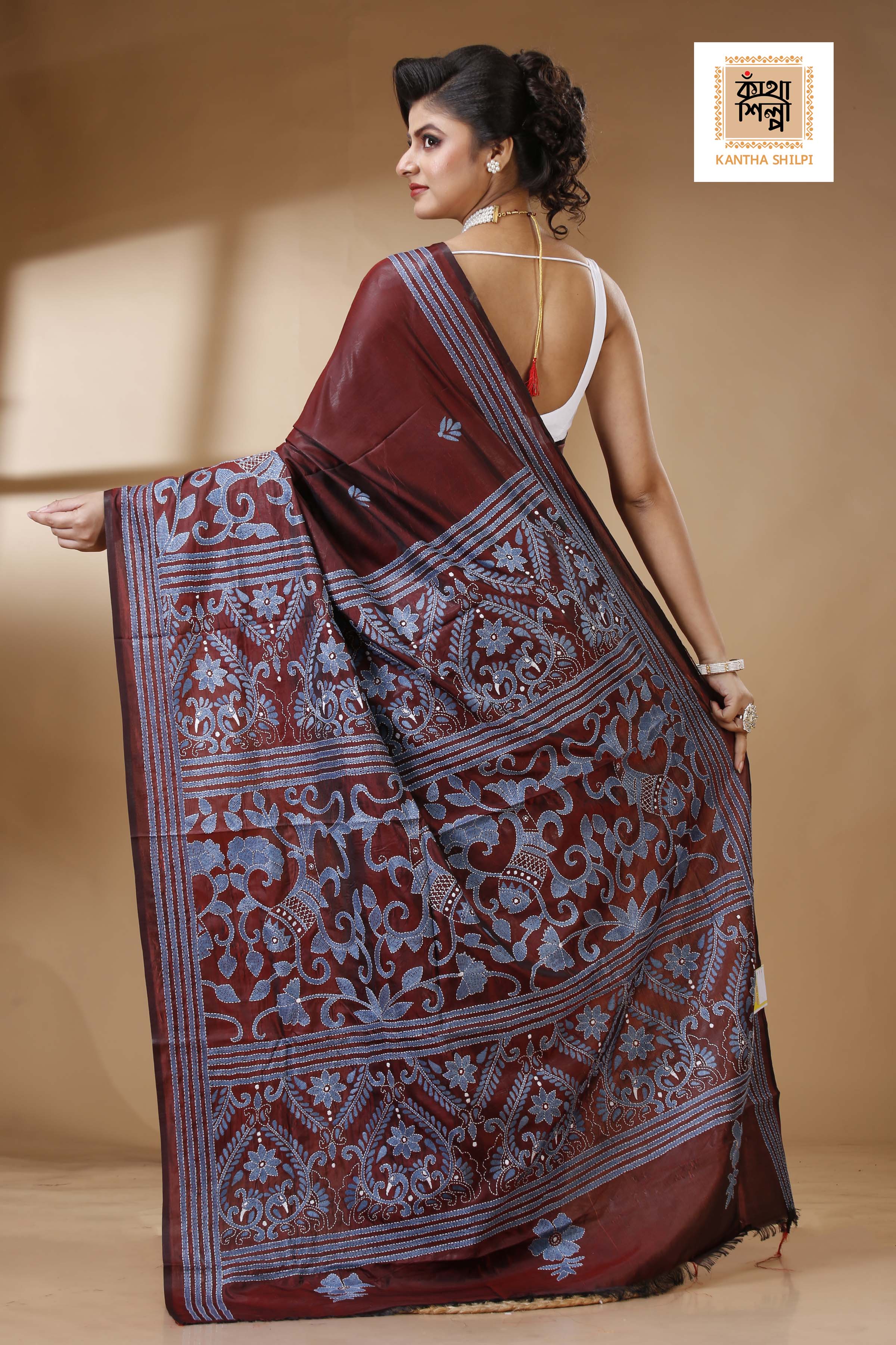 Bangalore Silk Kantha Stitch Saree SN202523340