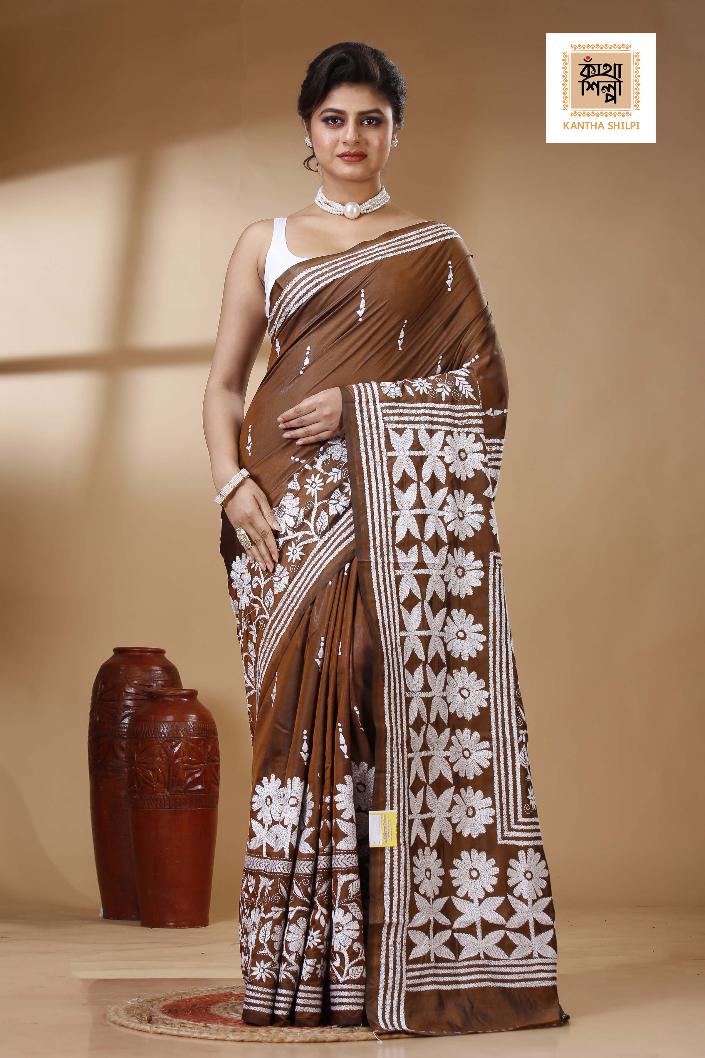 Bangalore Silk Kantha Stitch Saree SN202523376