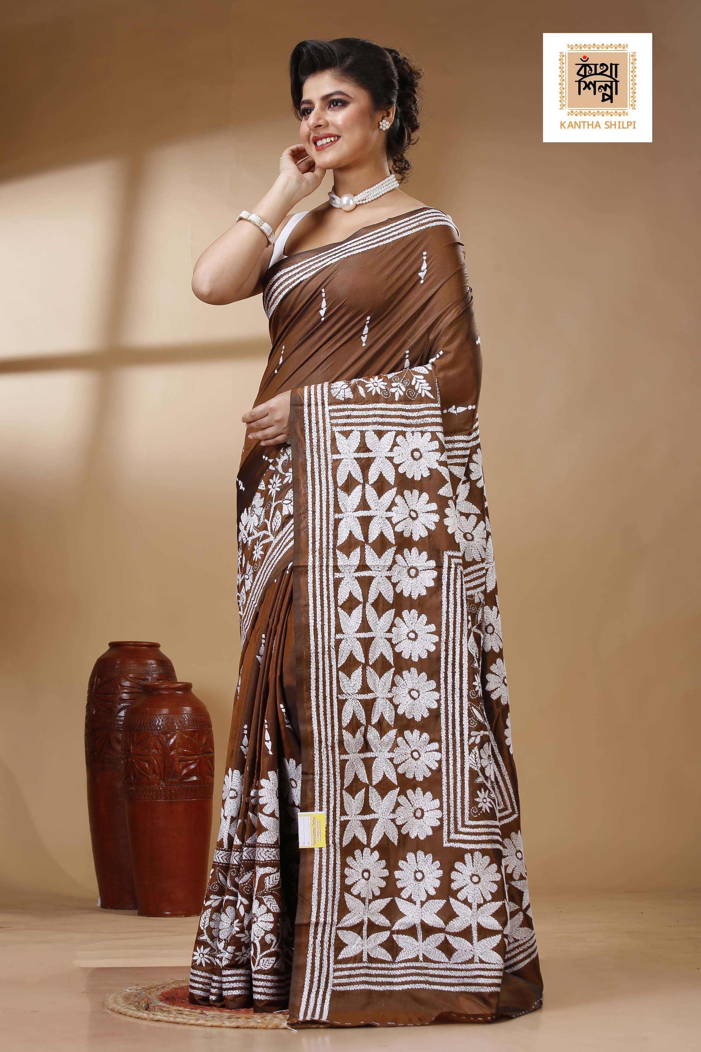 Bangalore Silk Kantha Stitch Saree SN202523376