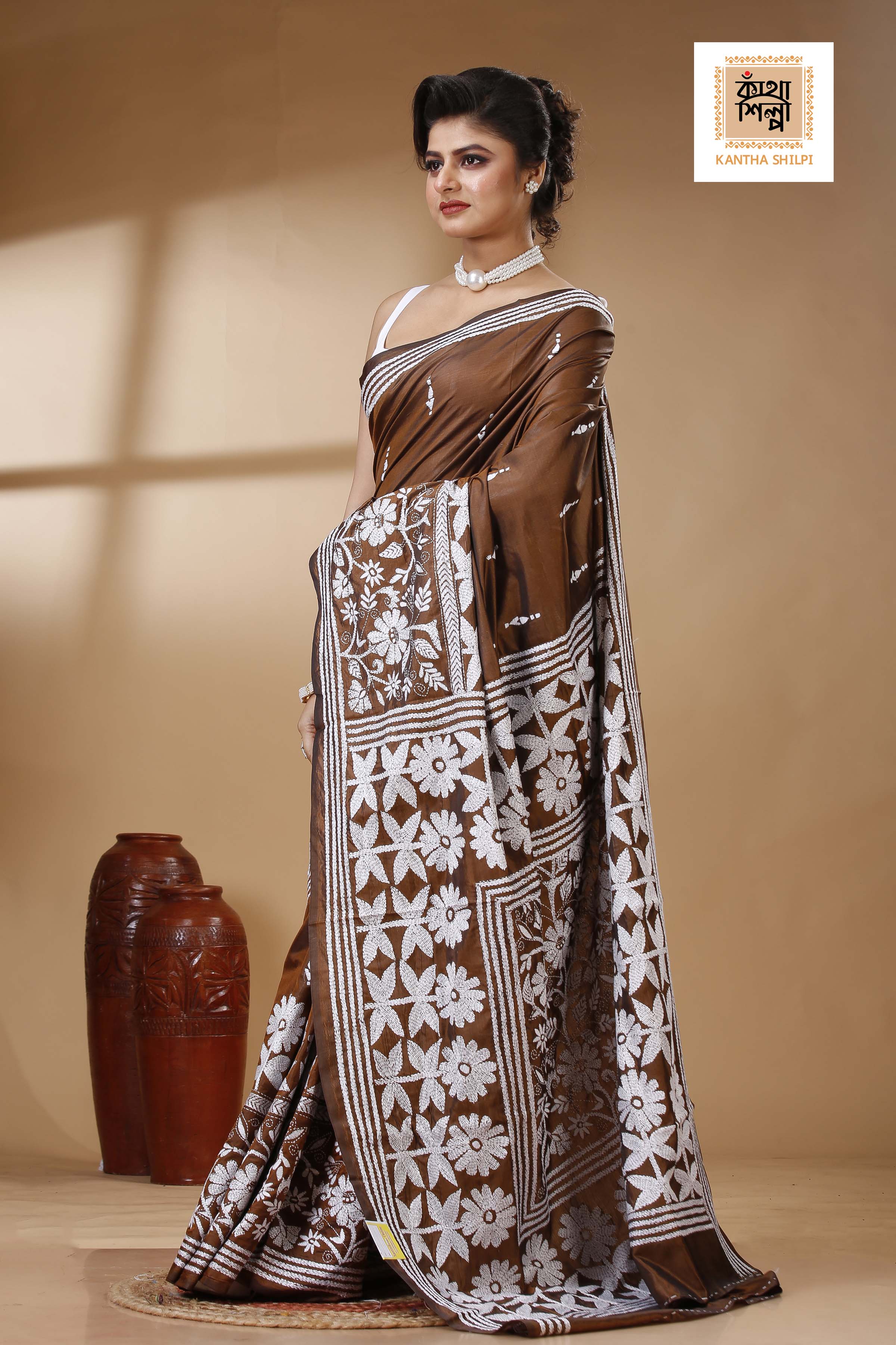 Bangalore Silk Kantha Stitch Saree SN202523376