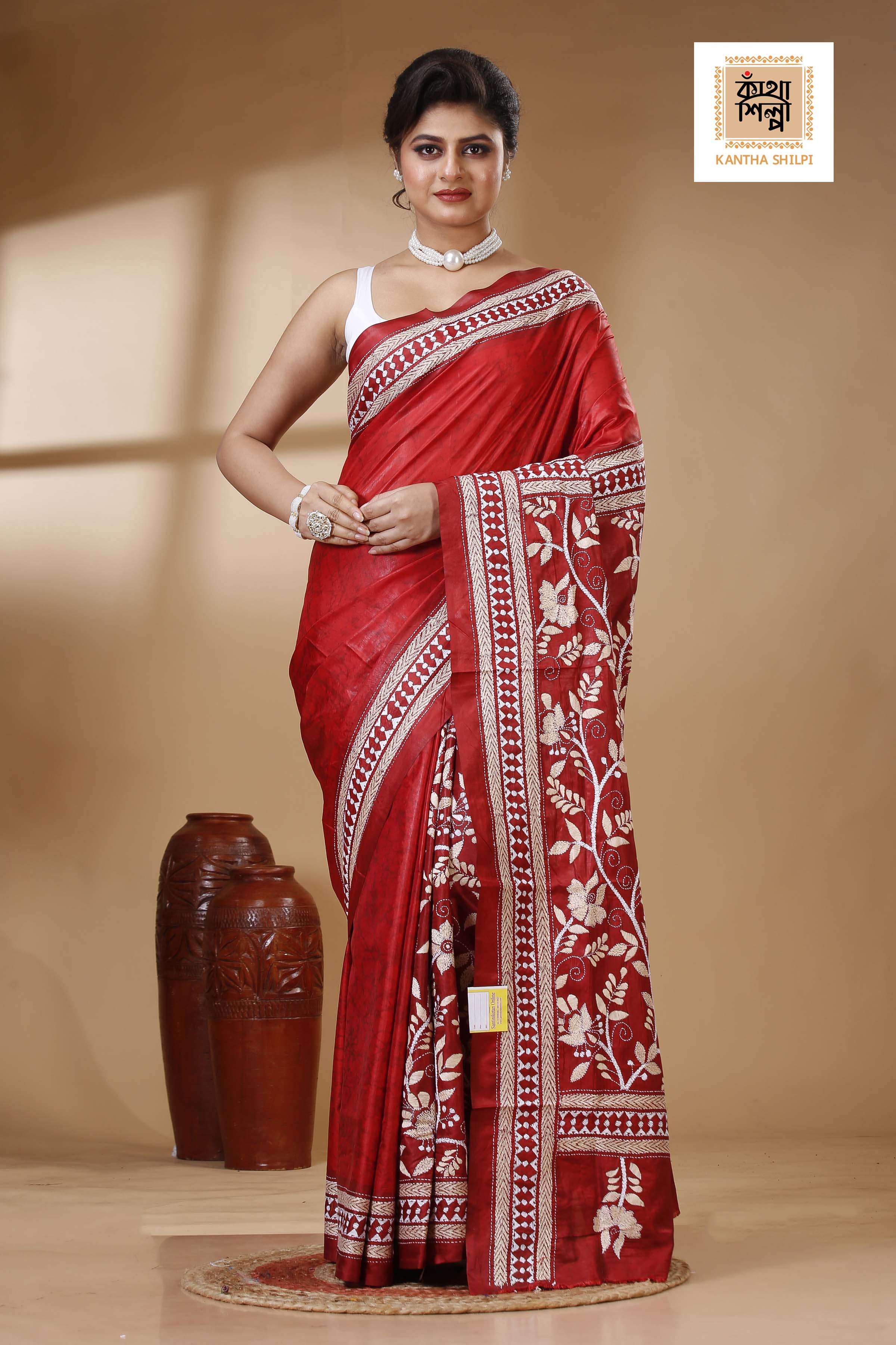 Bangalore Silk Kantha Stitch Saree SN202523382
