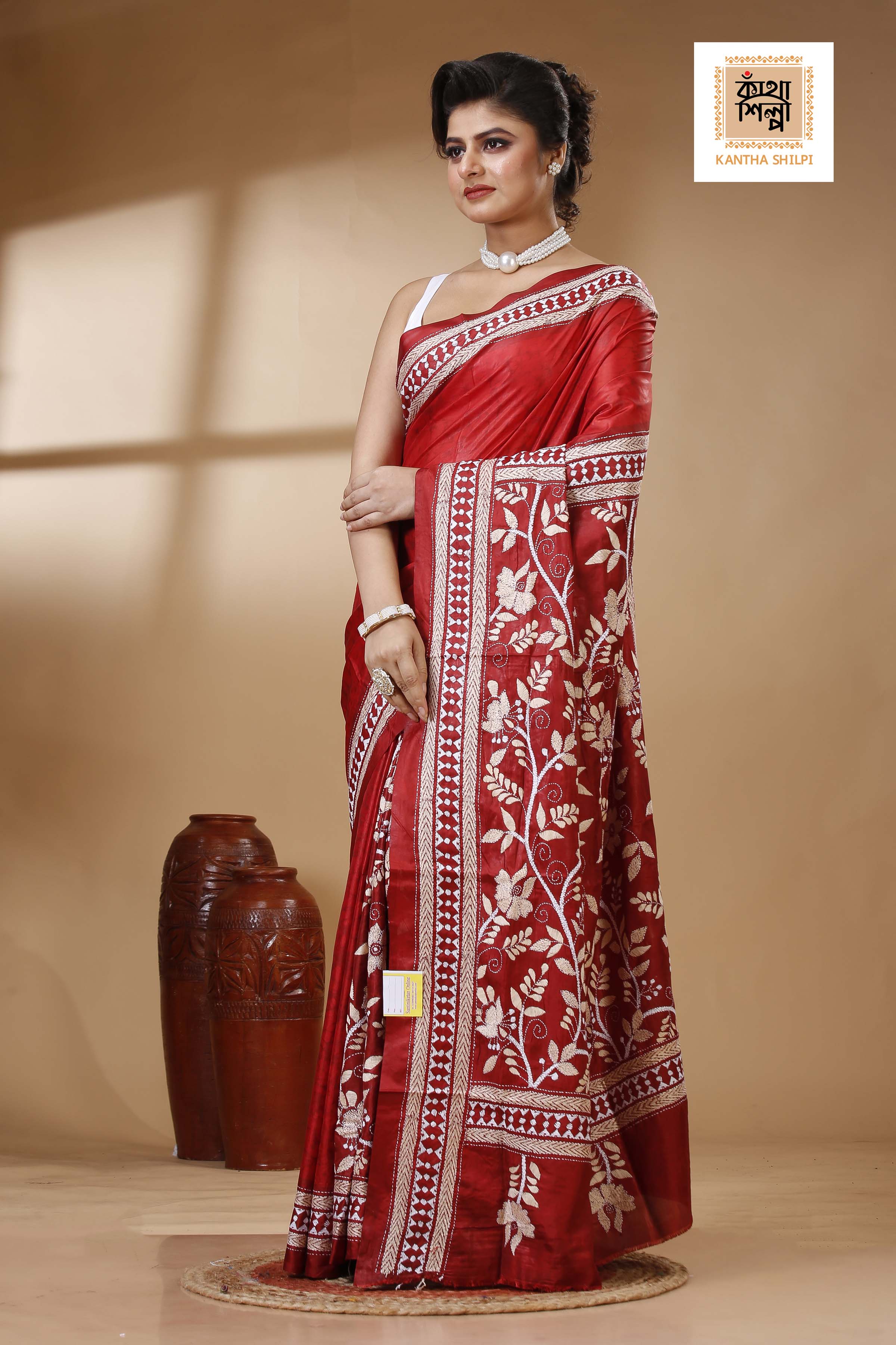 Bangalore Silk Kantha Stitch Saree SN202523382