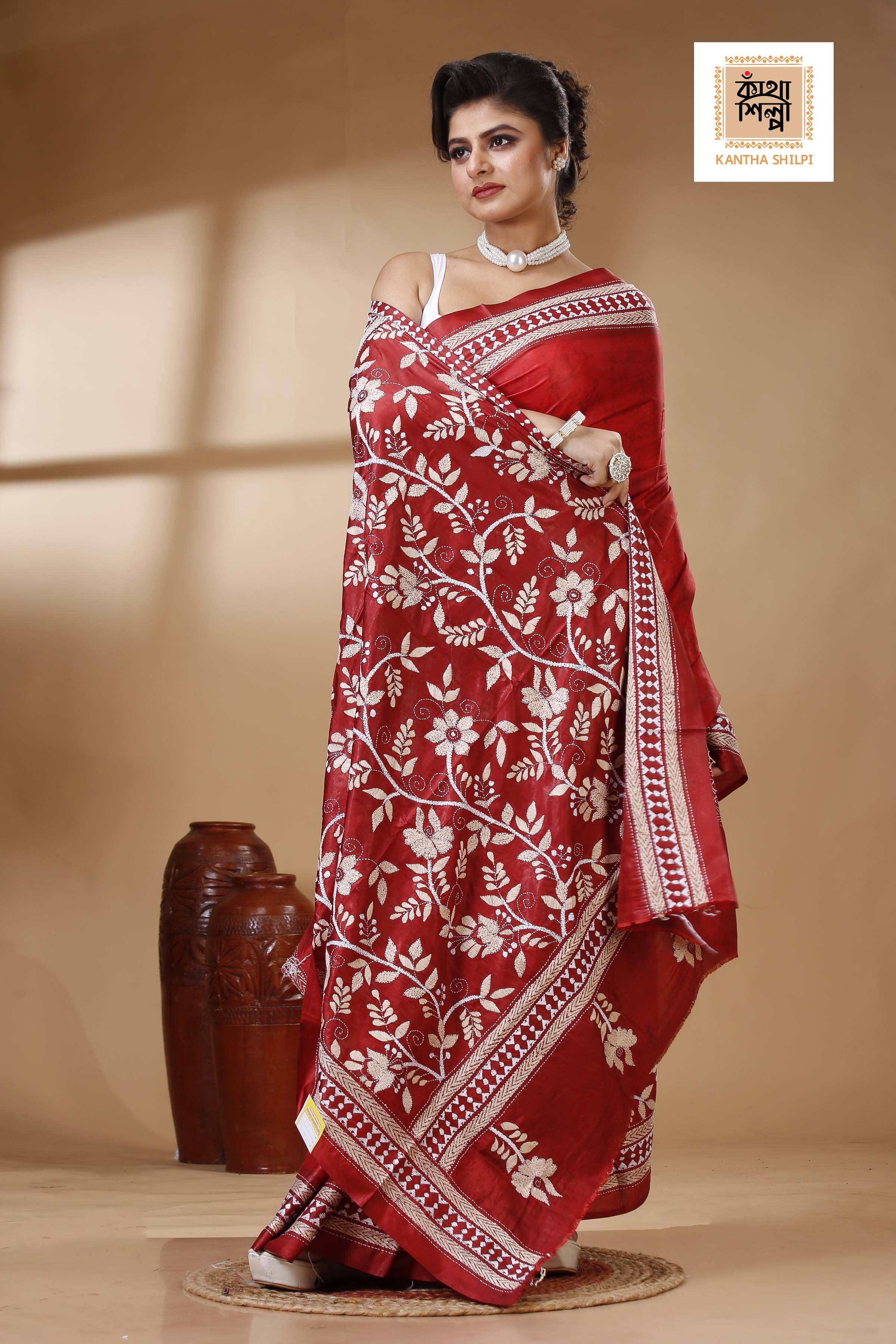 Bangalore Silk Kantha Stitch Saree SN202523382