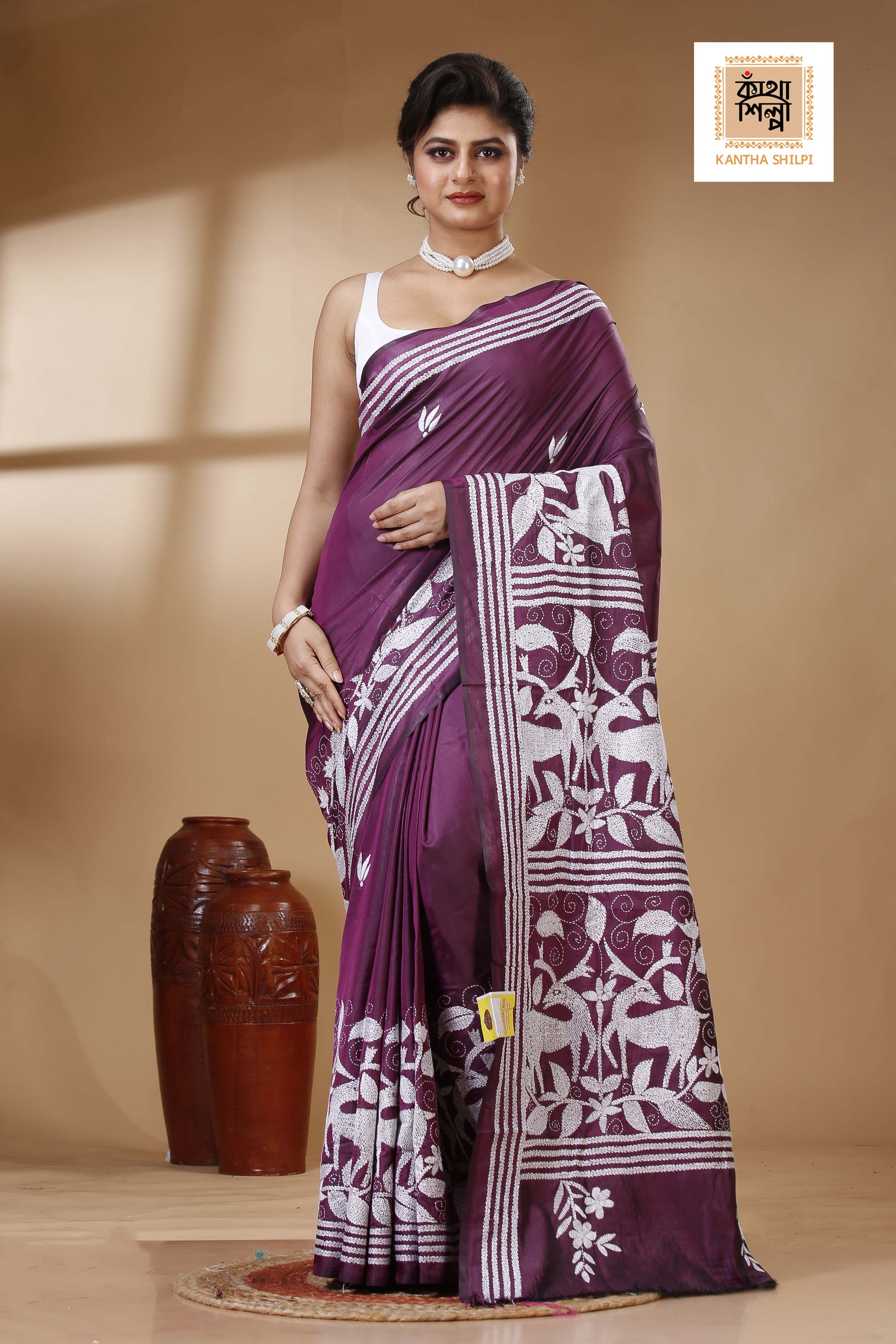 Bangalore Silk Kantha Stitch Saree SN202523388