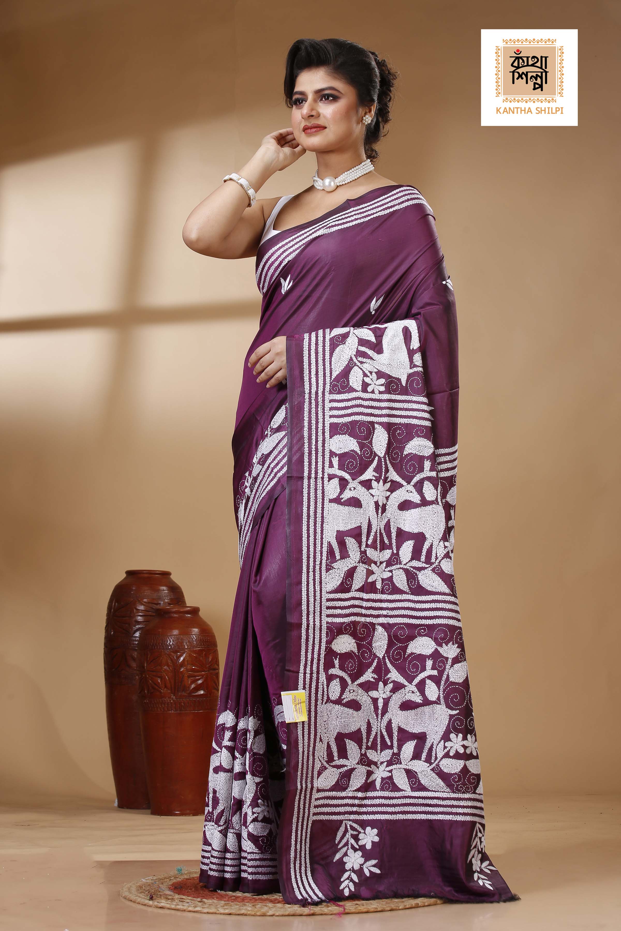 Bangalore Silk Kantha Stitch Saree SN202523388