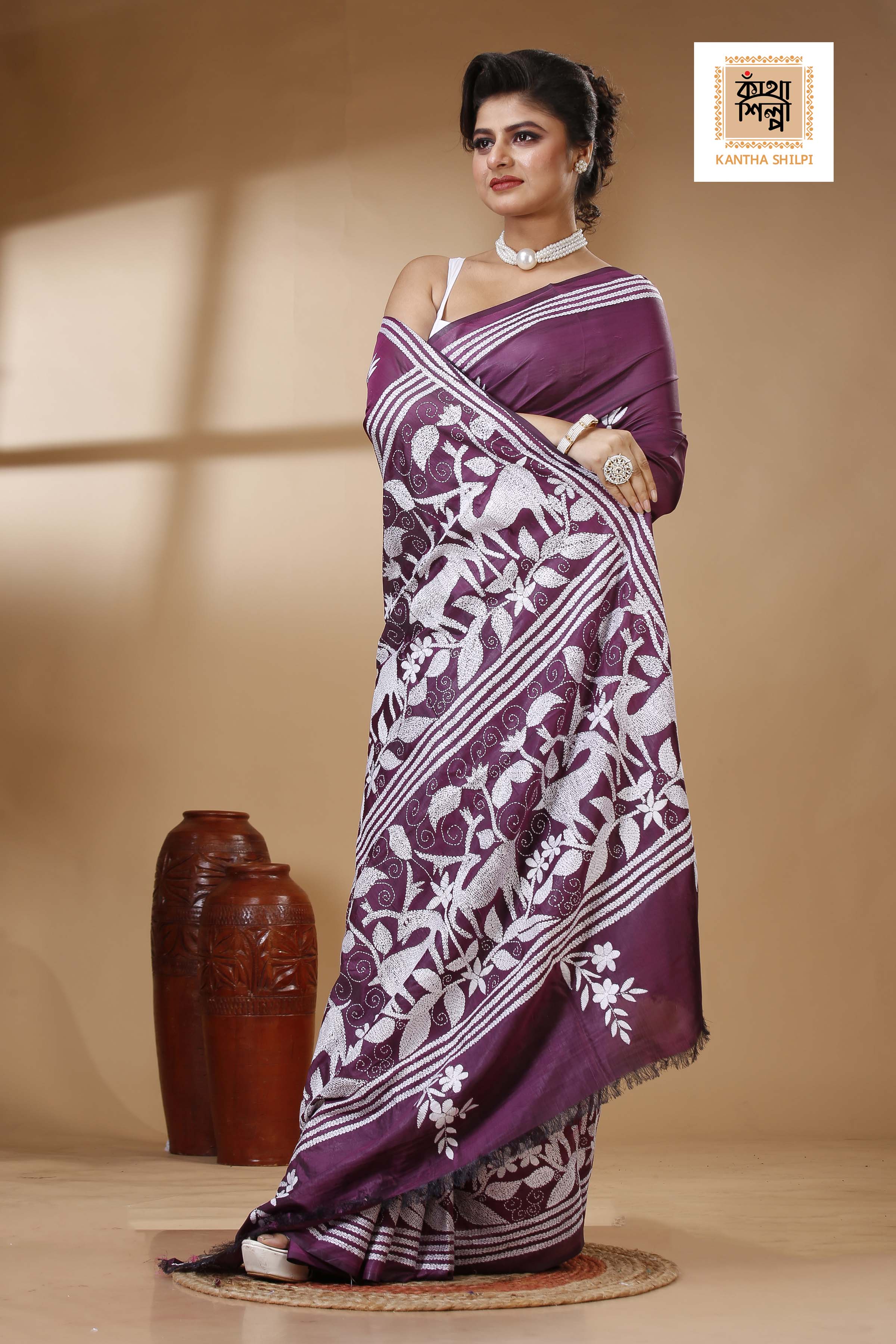 Bangalore Silk Kantha Stitch Saree SN202523388