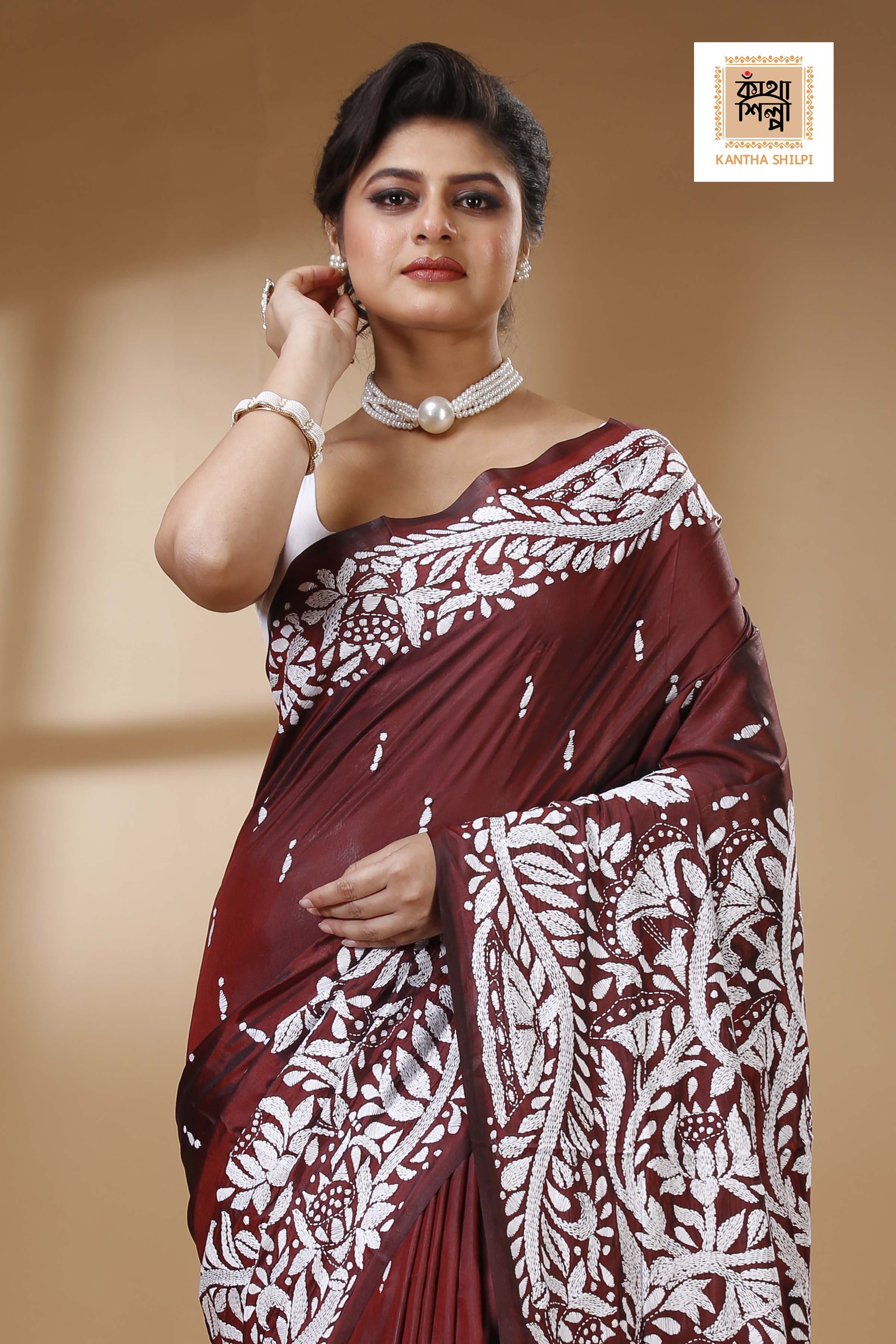 Bangalore Silk Kantha Stitch Saree SN202523394